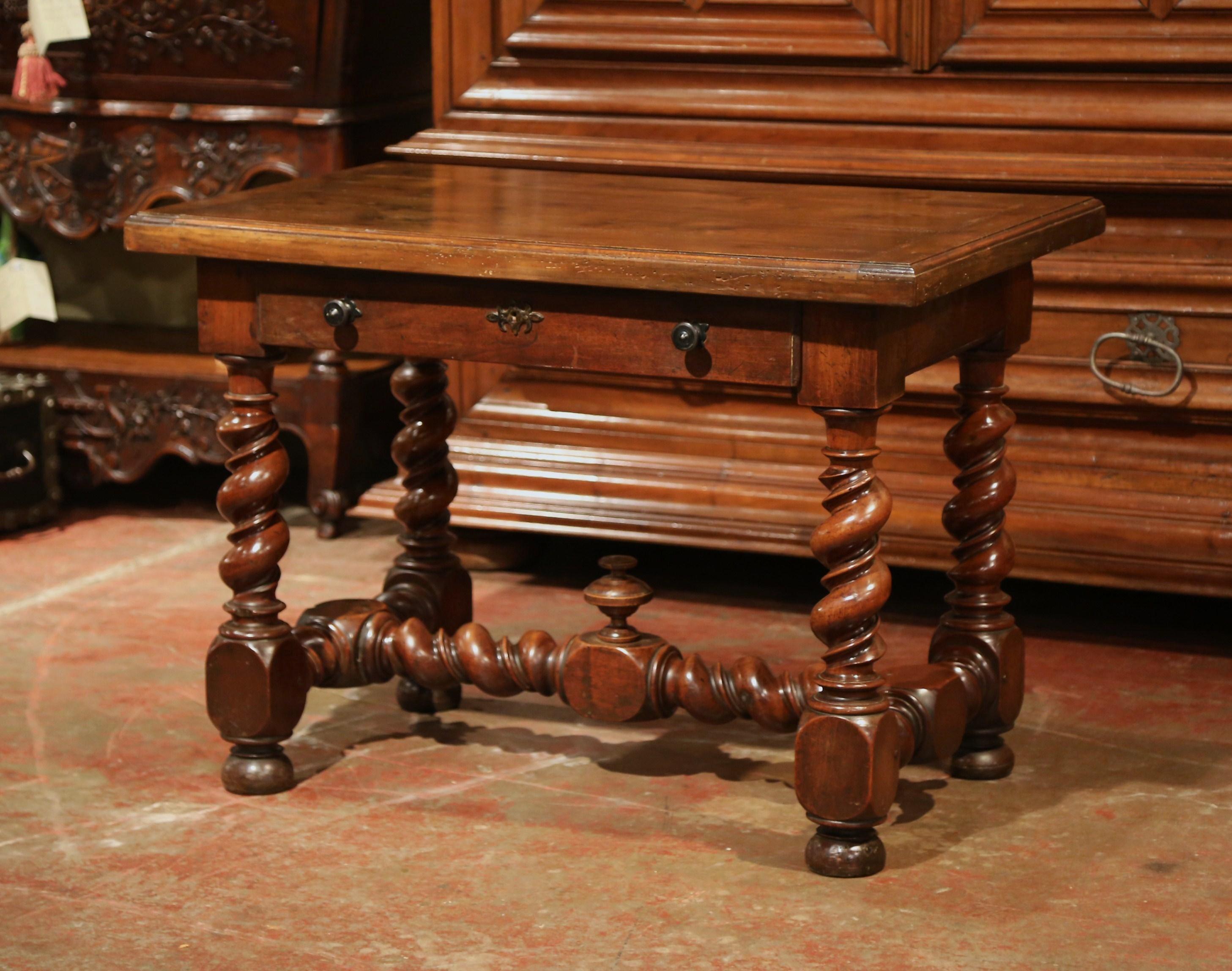 18th Century, French, Louis XIII Carved Walnut Table Desk with Barley Twist Legs 2