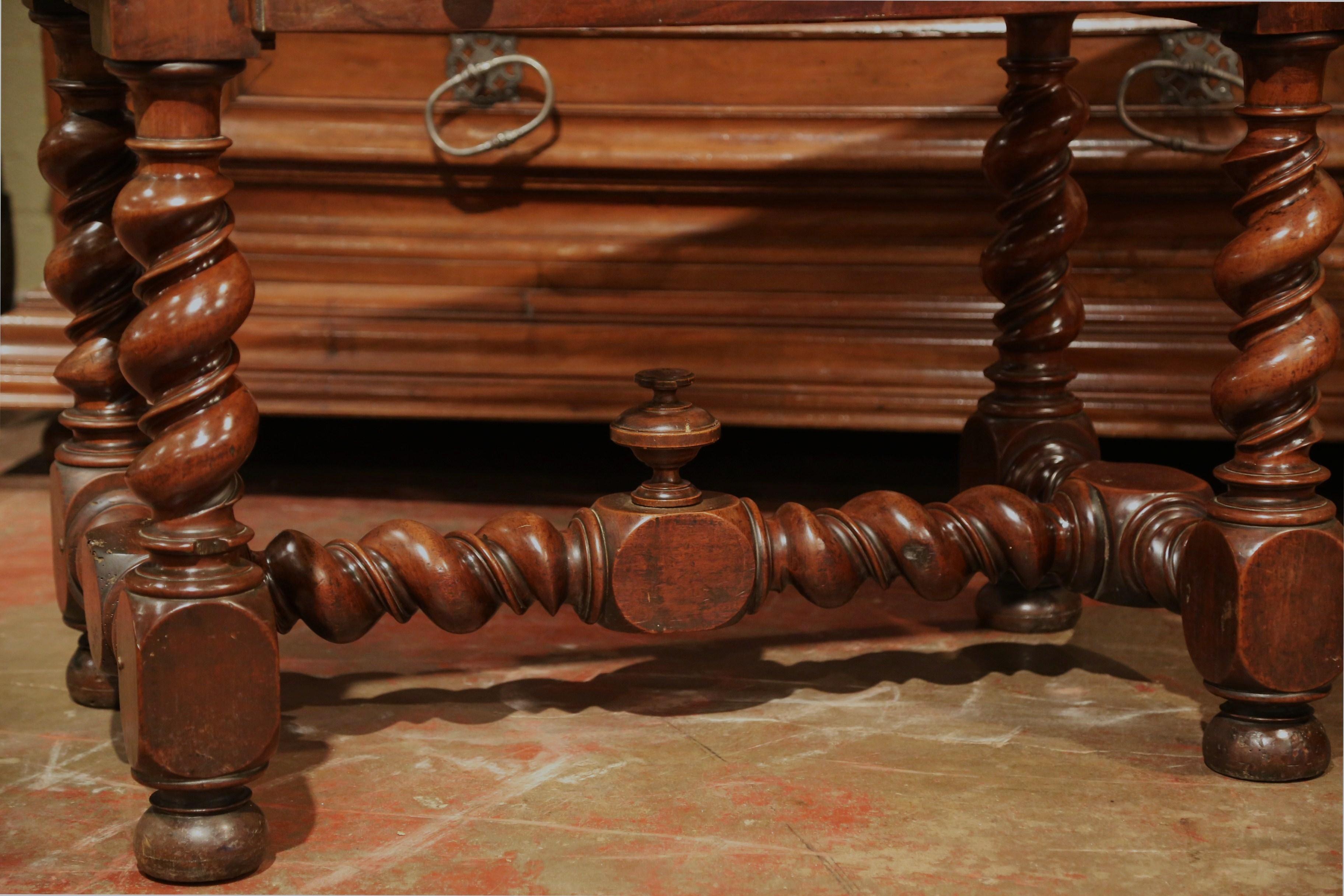 18th Century, French, Louis XIII Carved Walnut Table Desk with Barley Twist Legs 3