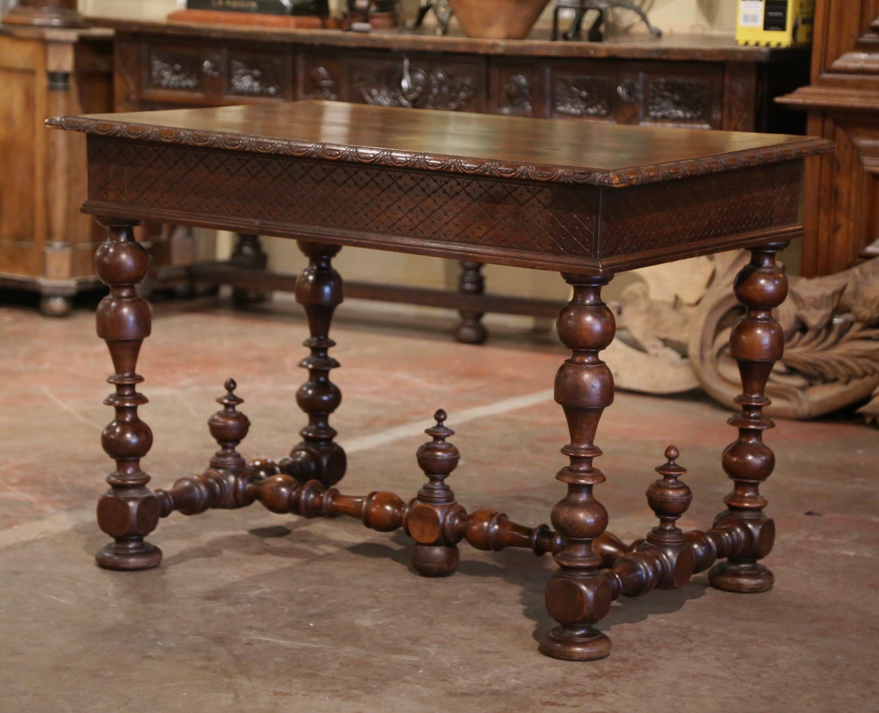 18th Century French Louis XIII Carved Walnut Turned-Leg Side Table with Drawer For Sale 8