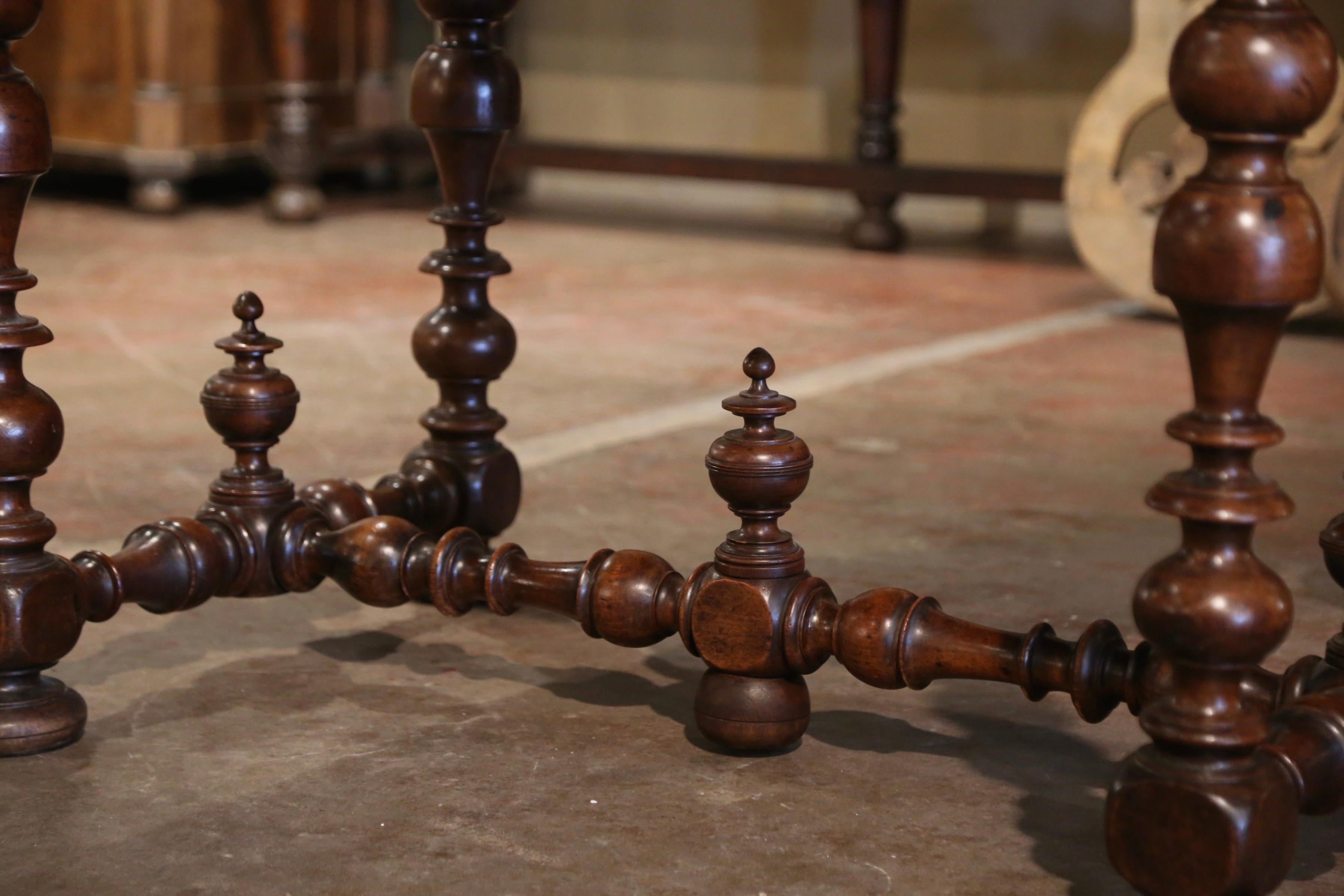18th Century French Louis XIII Carved Walnut Turned-Leg Side Table with Drawer For Sale 3