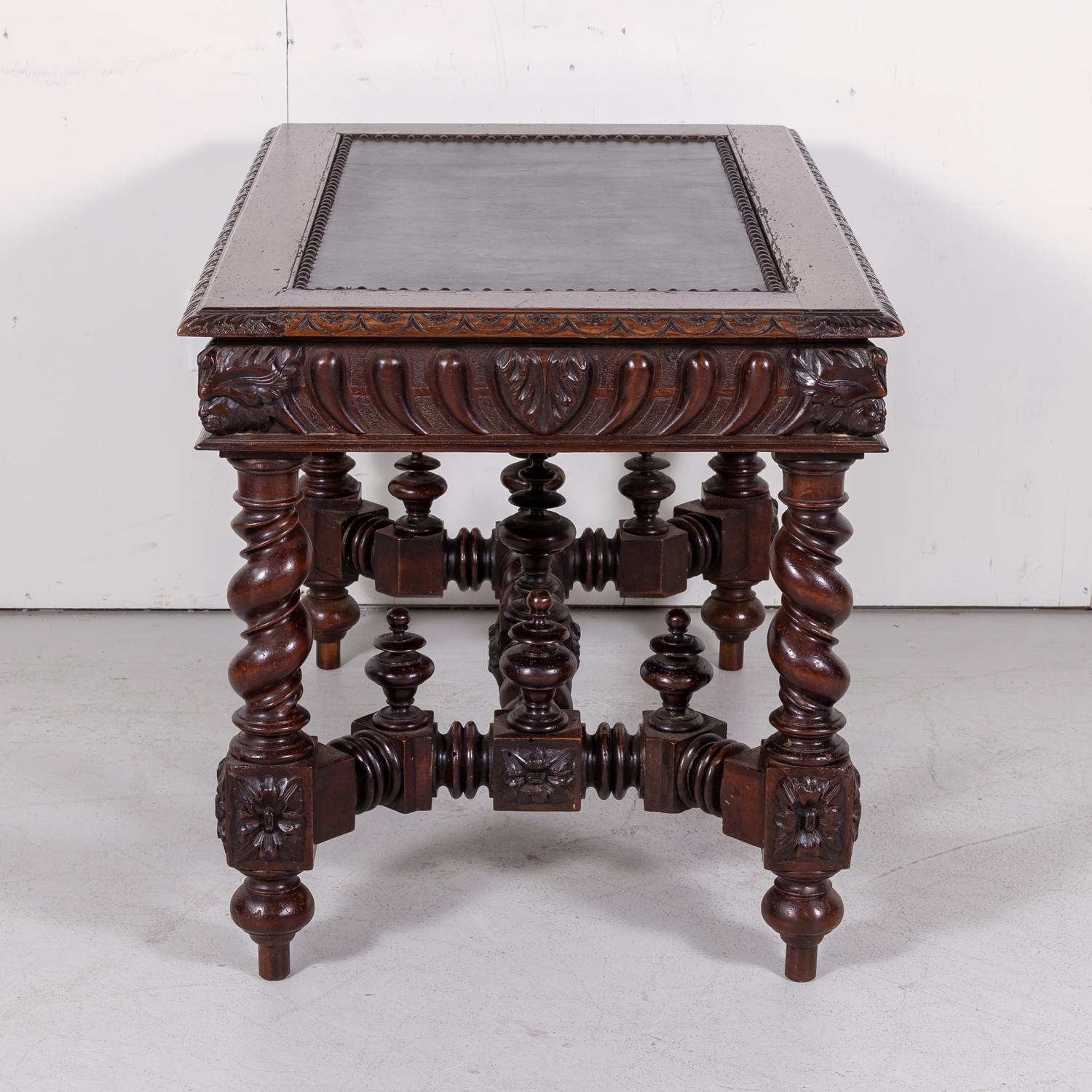 18th Century French Louis XIII Style Barley Twist Desk with Green Leather Top For Sale 7