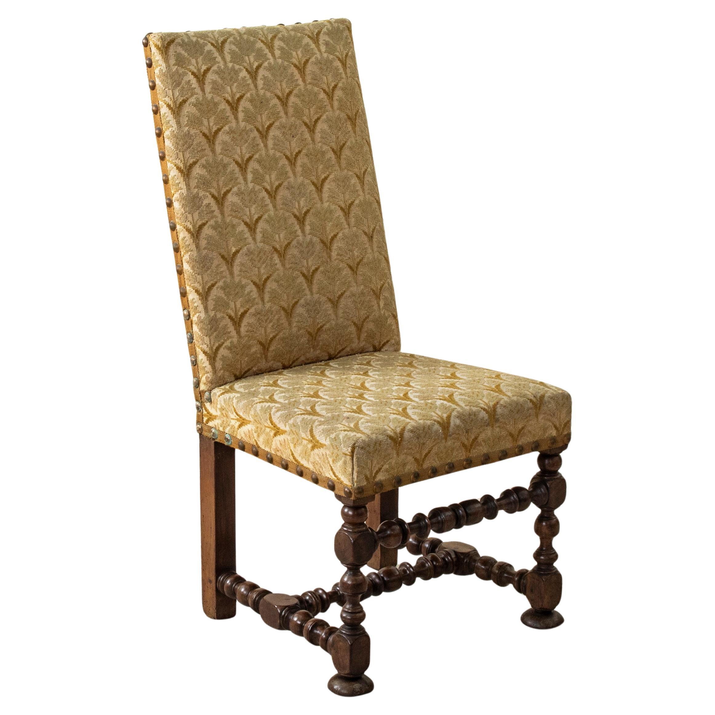18th Century French Louis XIII Style Hand Carved Walnut and Needlepoint Chair For Sale
