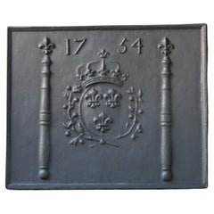 Antique 18th Century French Louis XIV 'Arms of France' Fireback / Backsplash, Dated 1754