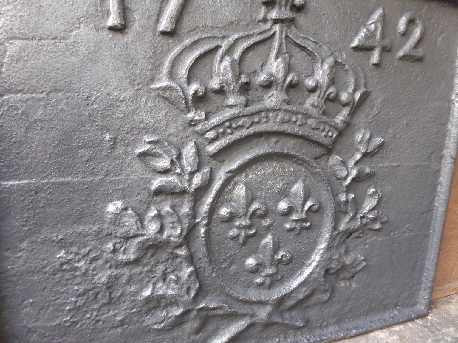 Iron 18th Century French Louis XIV 'Arms of France' Fireback