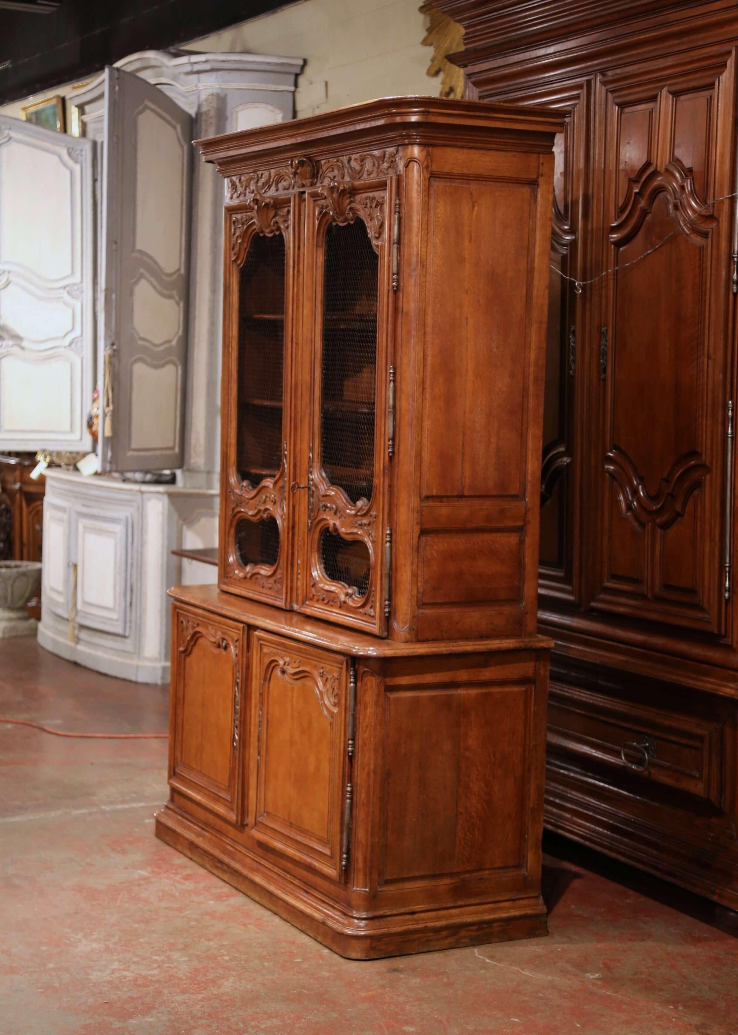 Hand-Carved 18th Century, French, Louis XIV Carved Oak Buffet Deux Corps from Normandy For Sale