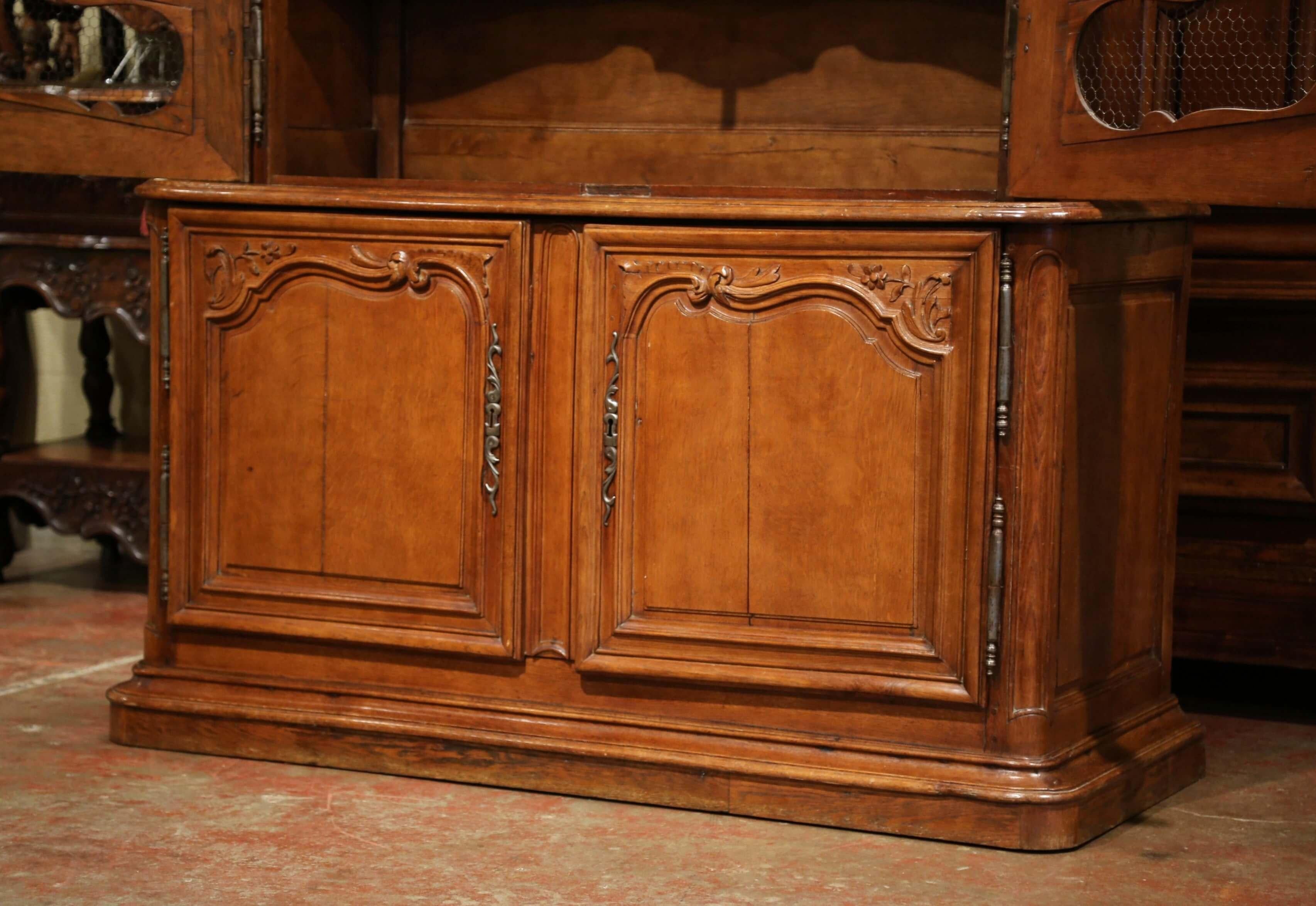 Wire 18th Century, French, Louis XIV Carved Oak Buffet Deux Corps from Normandy For Sale