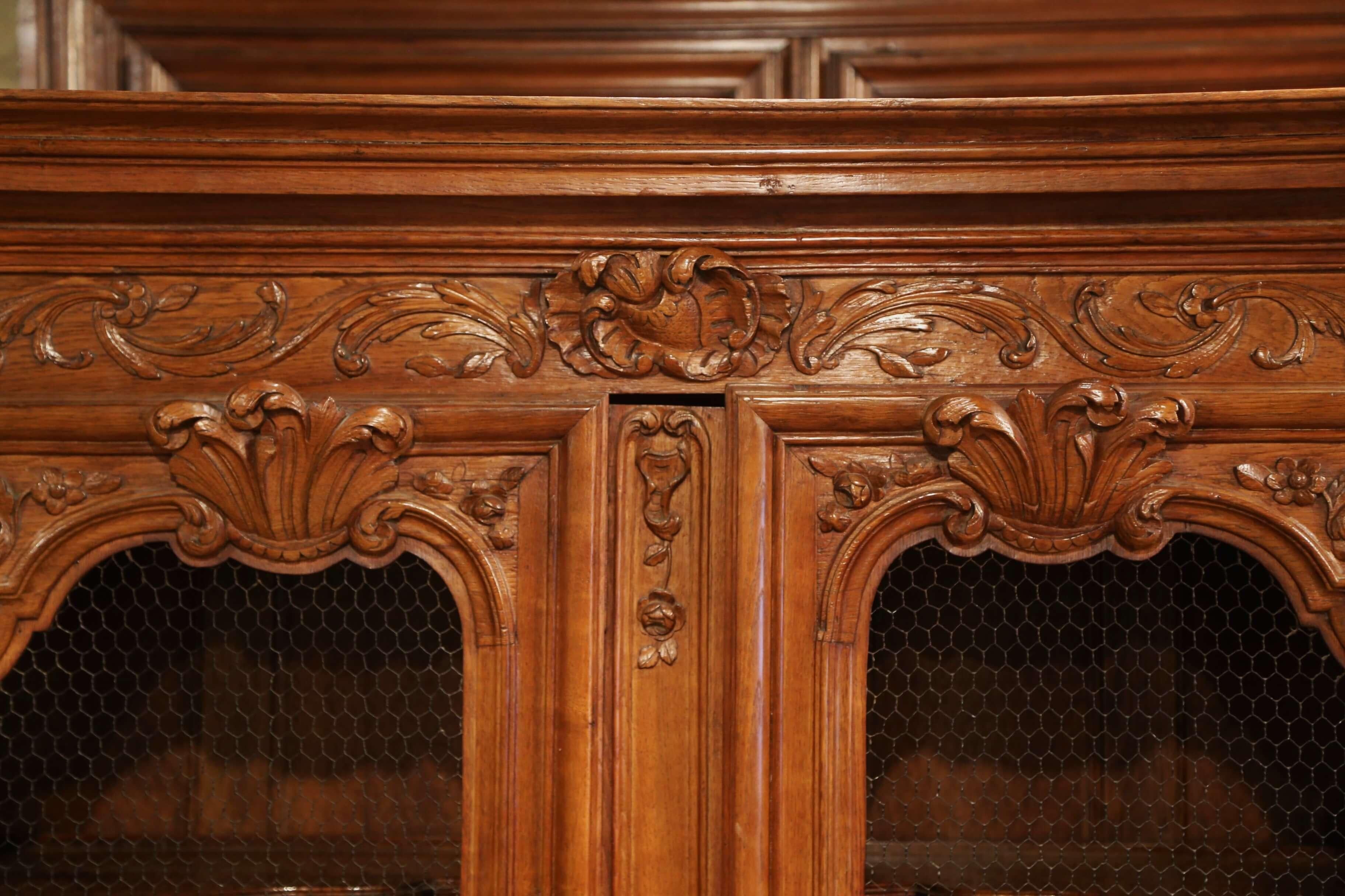 18th Century, French, Louis XIV Carved Oak Buffet Deux Corps from Normandy For Sale 4
