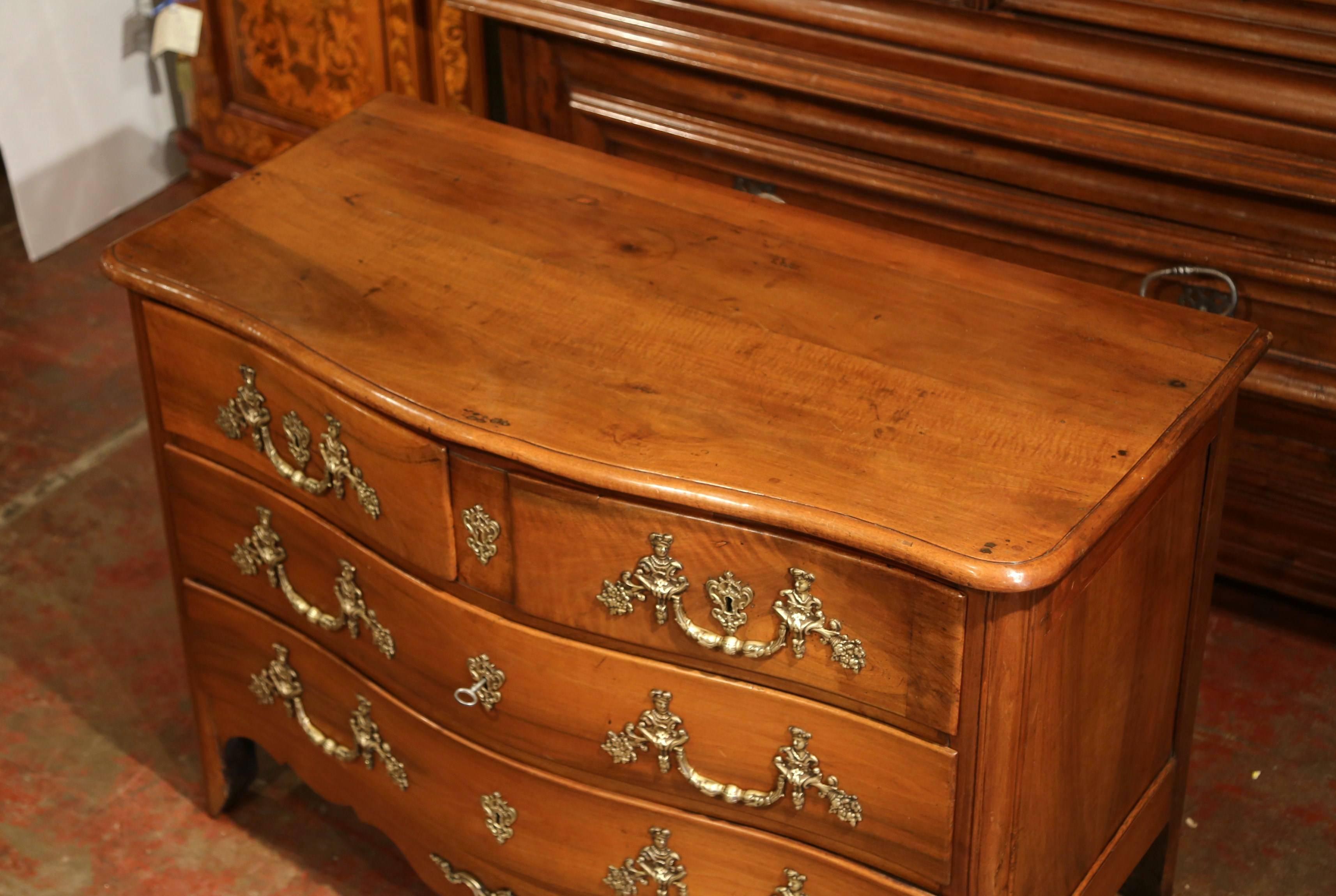 Hand-Carved 18th Century French Louis XIV Carved Walnut Four-Drawer Chest Commode  For Sale