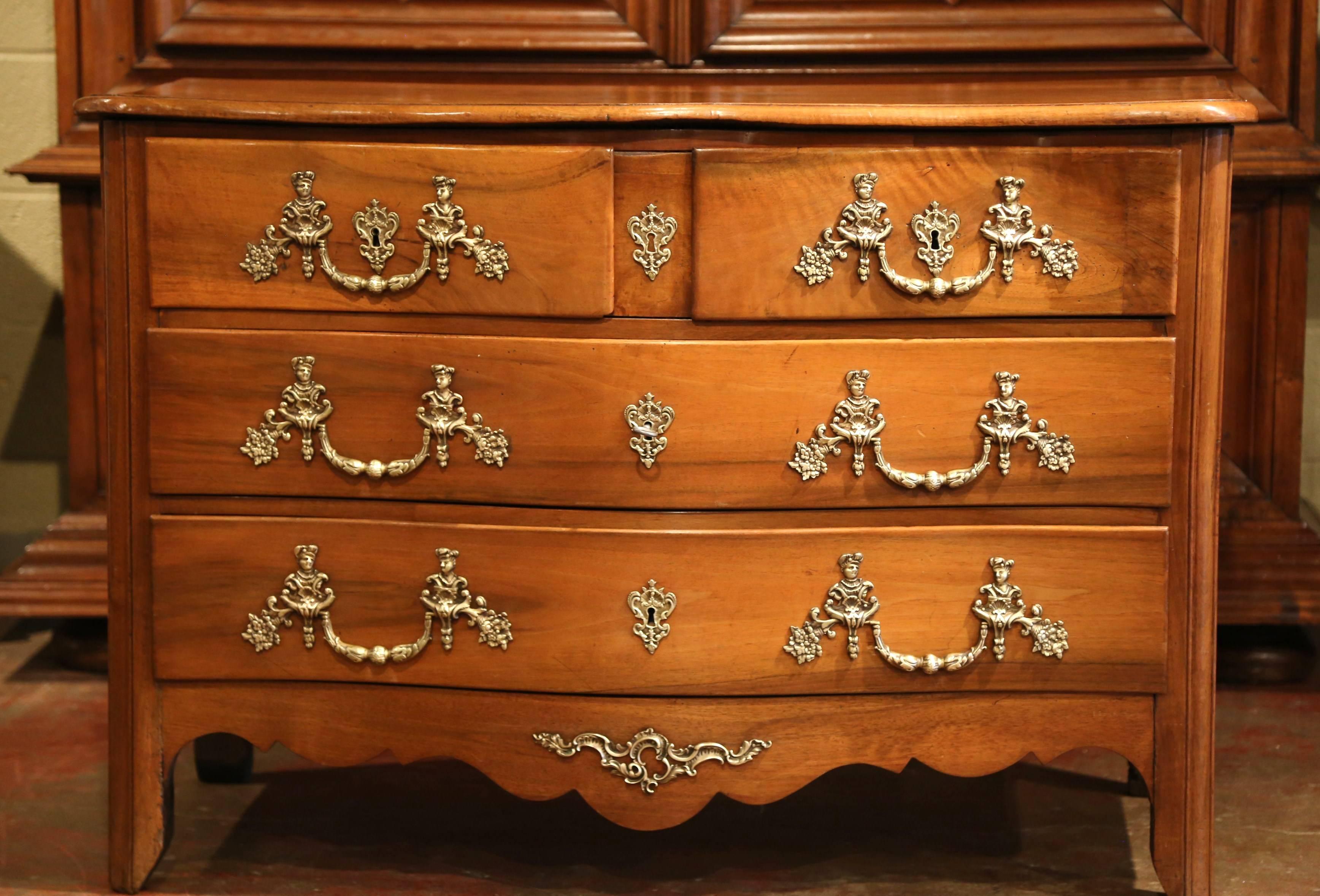 19th Century 18th Century French Louis XIV Carved Walnut Four-Drawer Chest Commode  For Sale