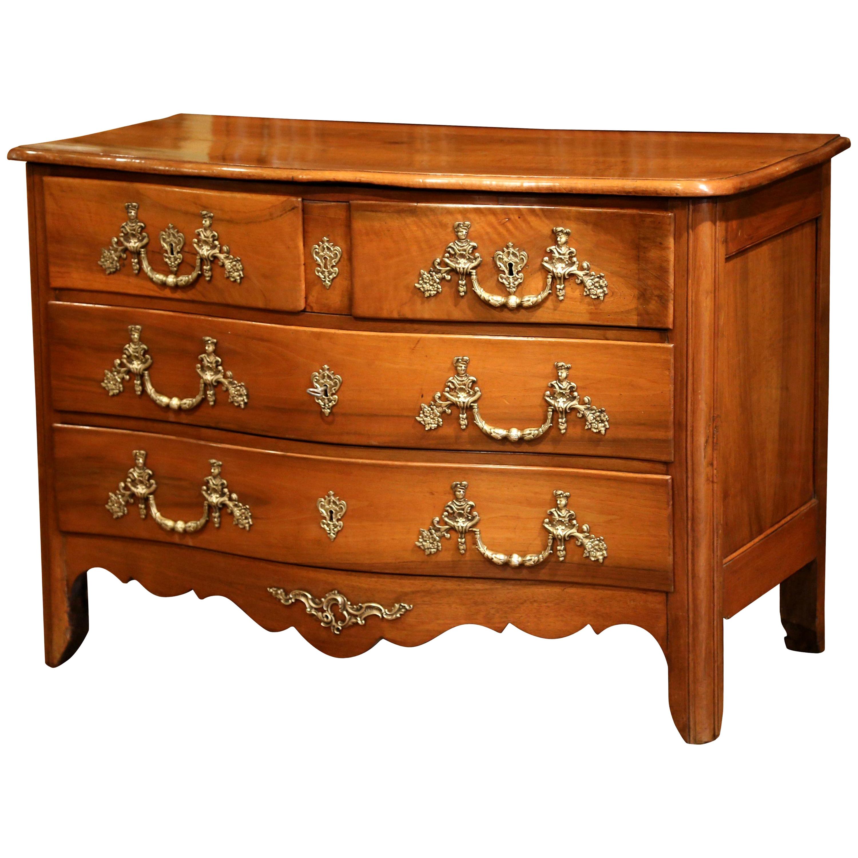 18th Century French Louis XIV Carved Walnut Four-Drawer Chest Commode  For Sale
