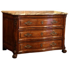 18th Century French Louis XIV Carved Walnut Serpentine Commode with Marble Top