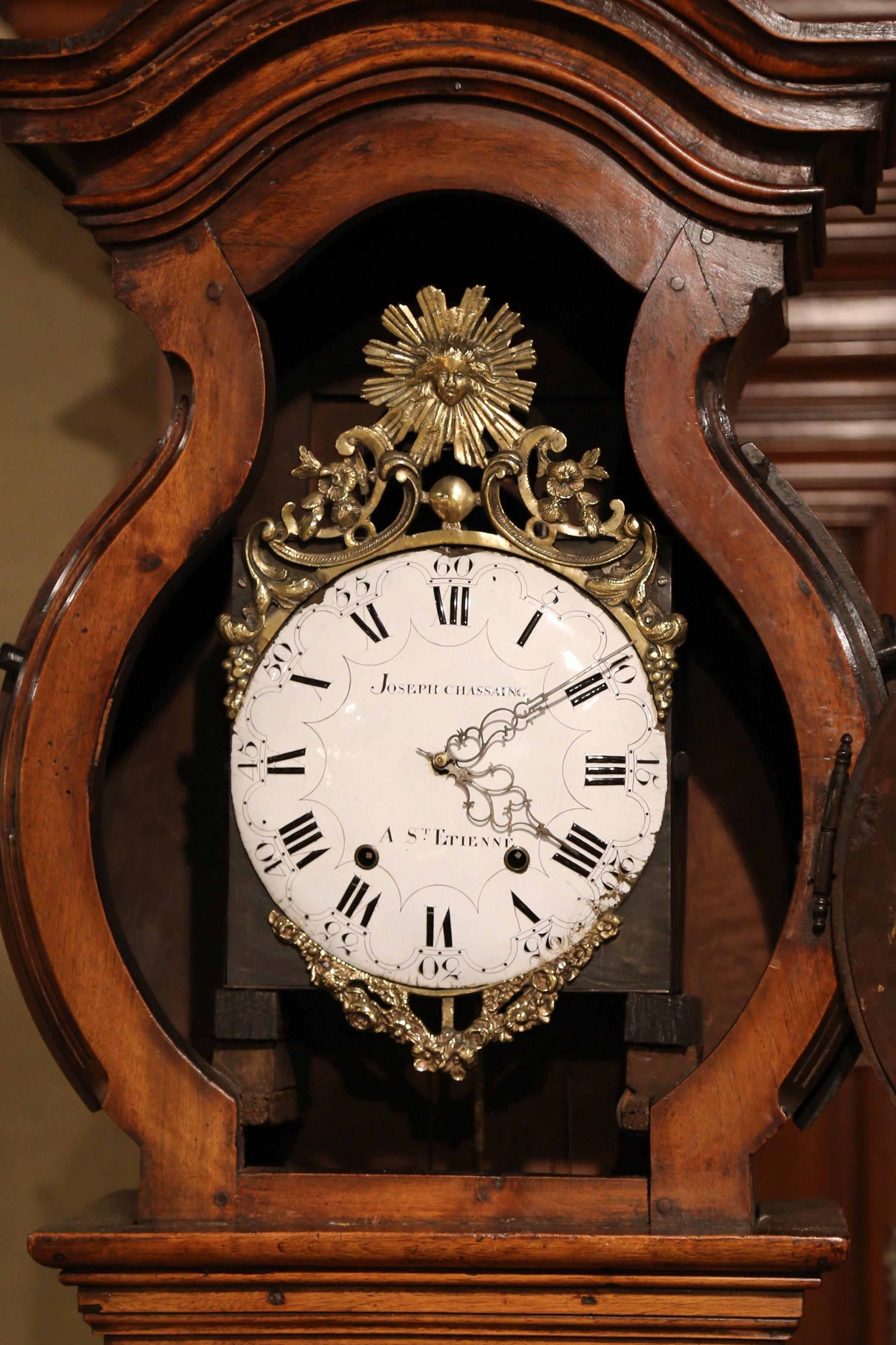 18th Century French Louis XIV Carved Walnut Tall Case Clock from Lyon 5