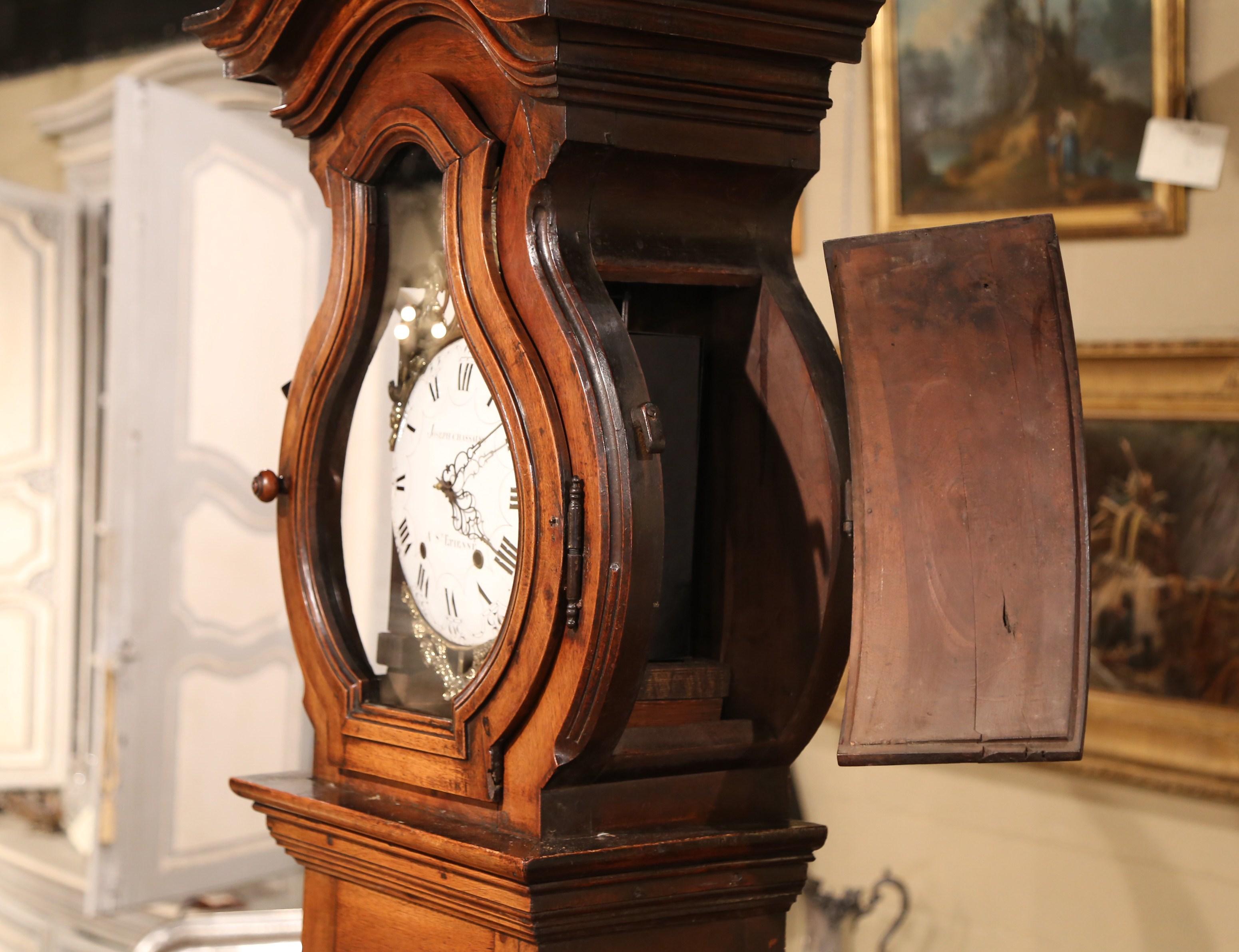 18th Century French Louis XIV Carved Walnut Tall Case Clock from Lyon 7