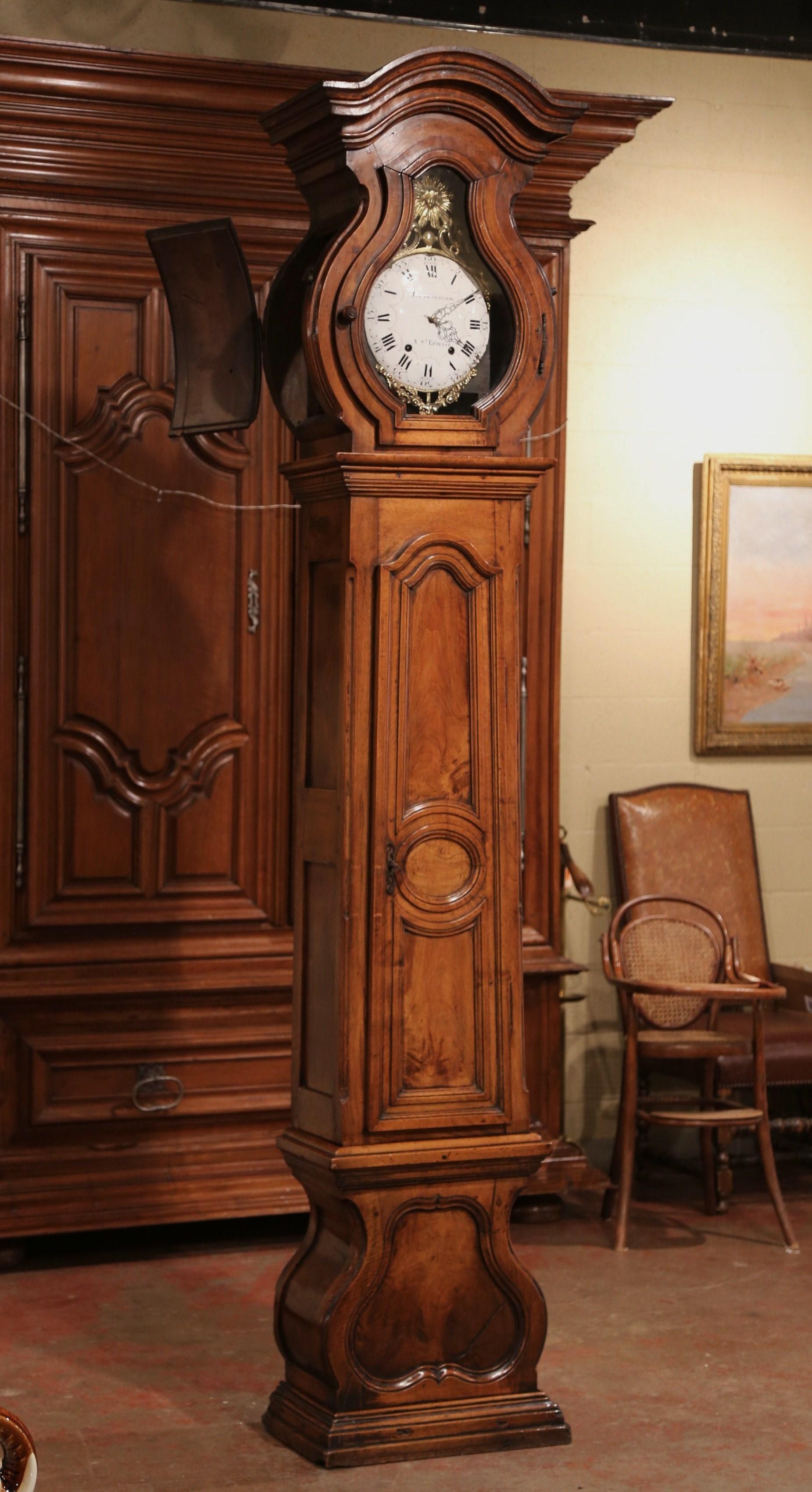 18th Century French Louis XIV Carved Walnut Tall Case Clock from Lyon 8