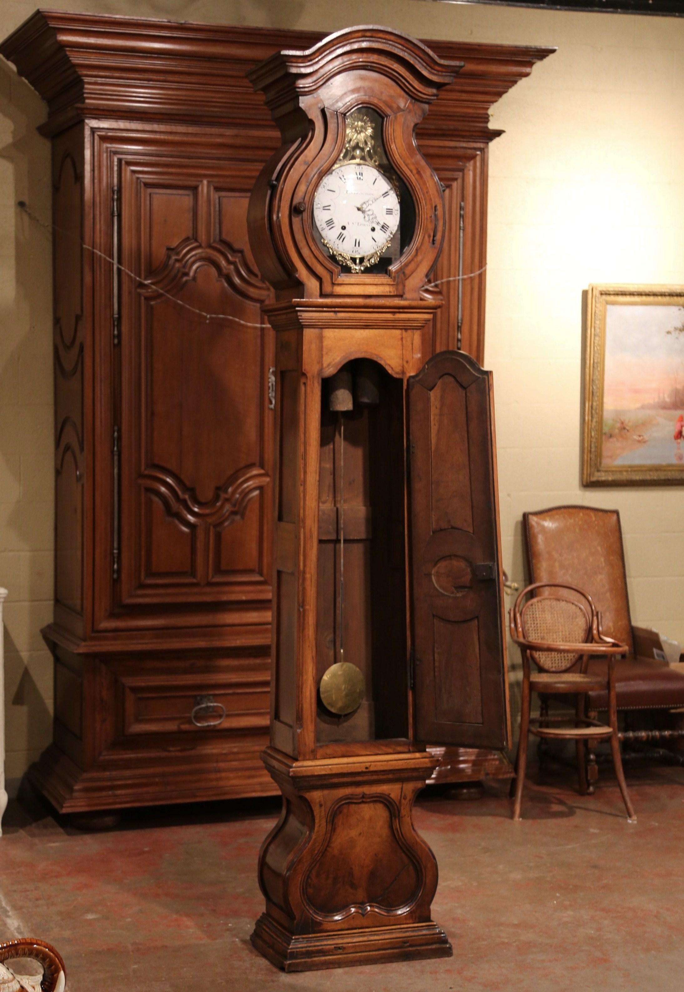 18th Century French Louis XIV Carved Walnut Tall Case Clock from Lyon 9