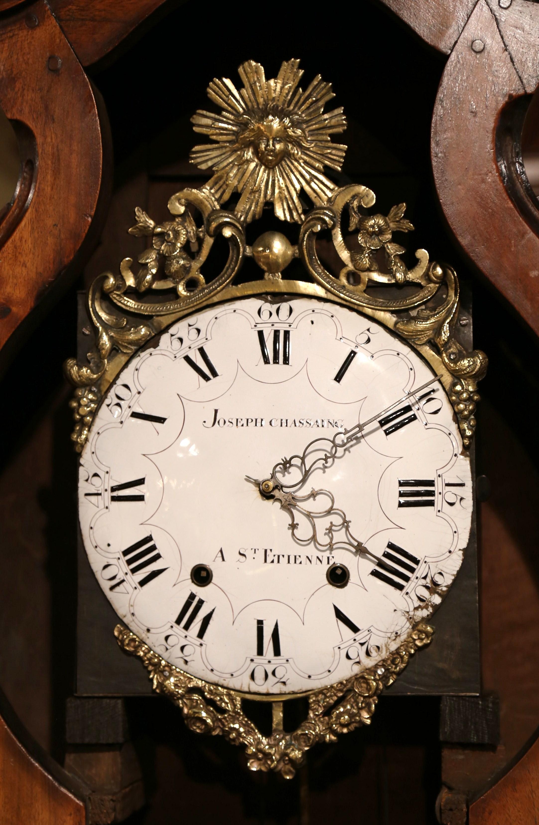 18th Century French Louis XIV Carved Walnut Tall Case Clock from Lyon 11