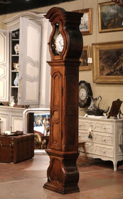 18th Century French Louis XIV Carved Walnut Tall Case Clock from Lyon