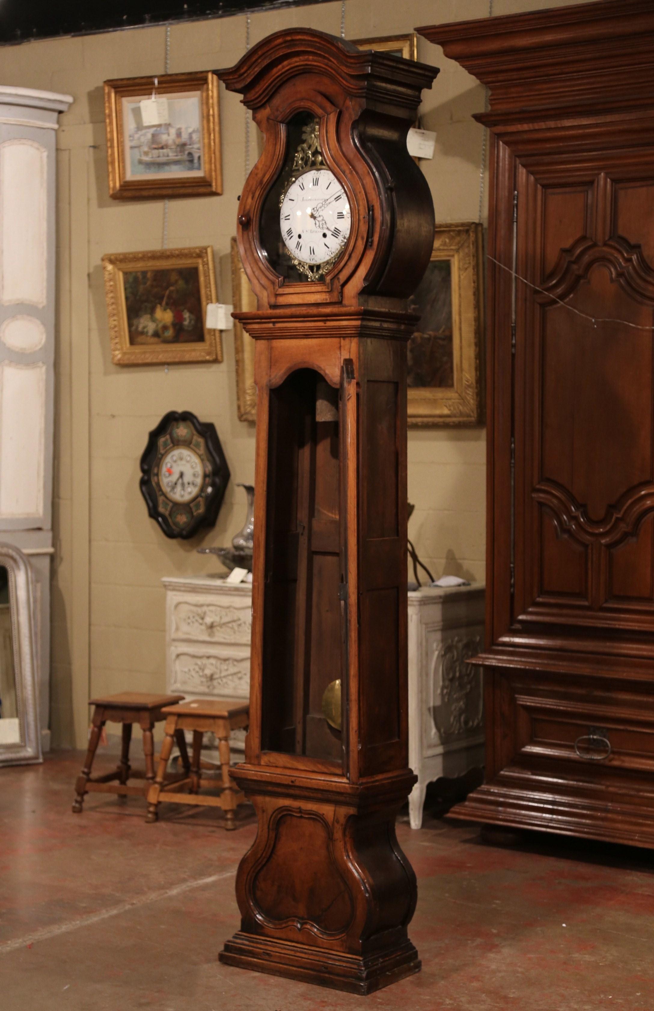 18th Century French Louis XIV Carved Walnut Tall Case Clock from Lyon 1
