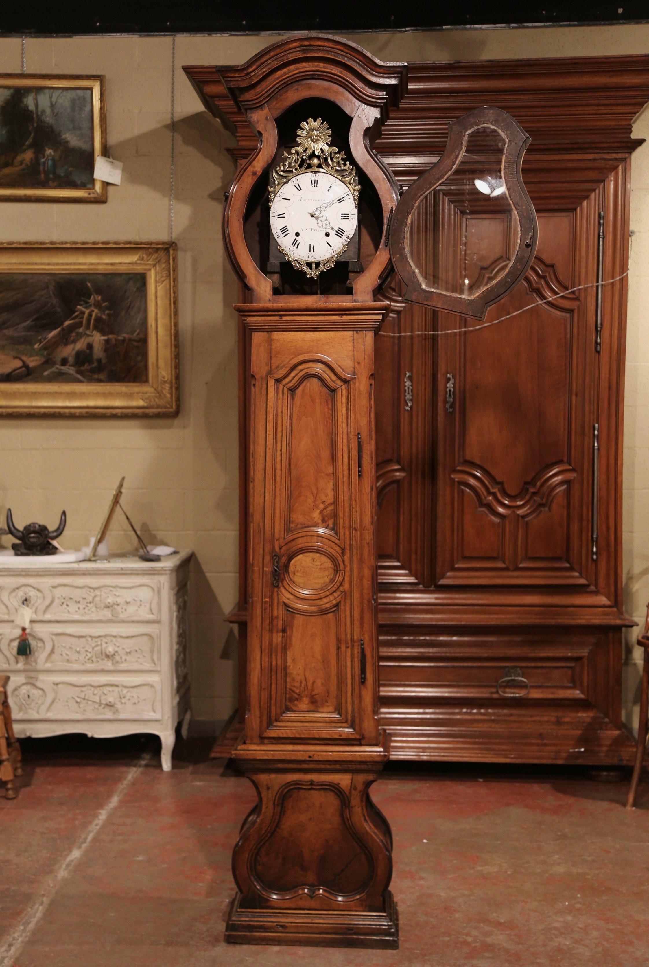 18th Century French Louis XIV Carved Walnut Tall Case Clock from Lyon 2