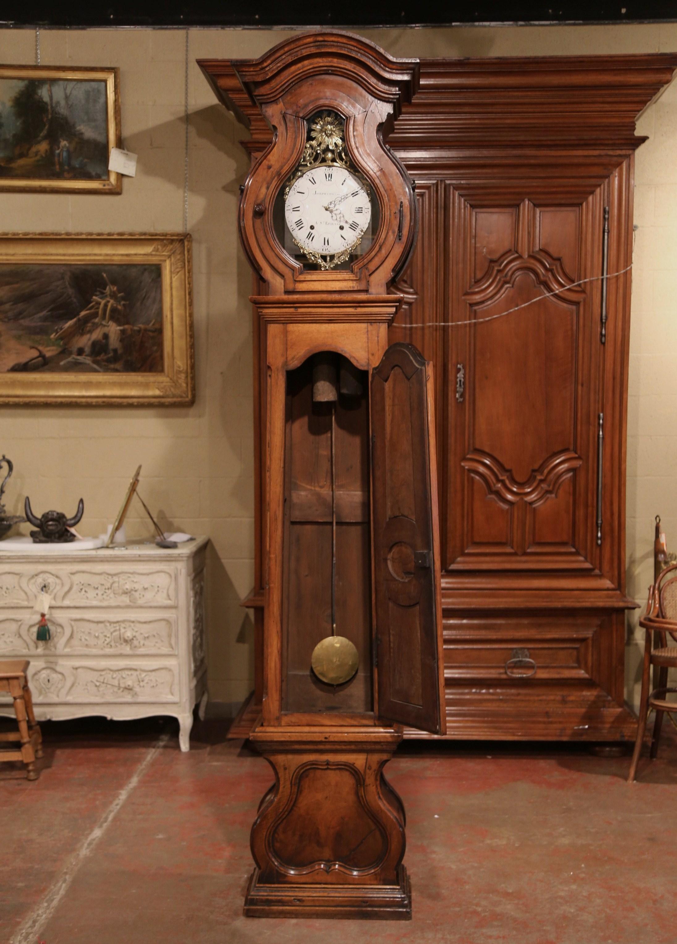 18th Century French Louis XIV Carved Walnut Tall Case Clock from Lyon 3