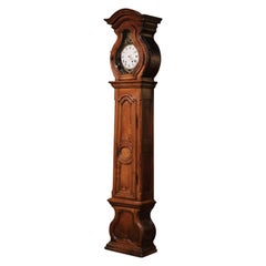 18th Century French Louis XIV Carved Walnut Tall Case Clock from Lyon
