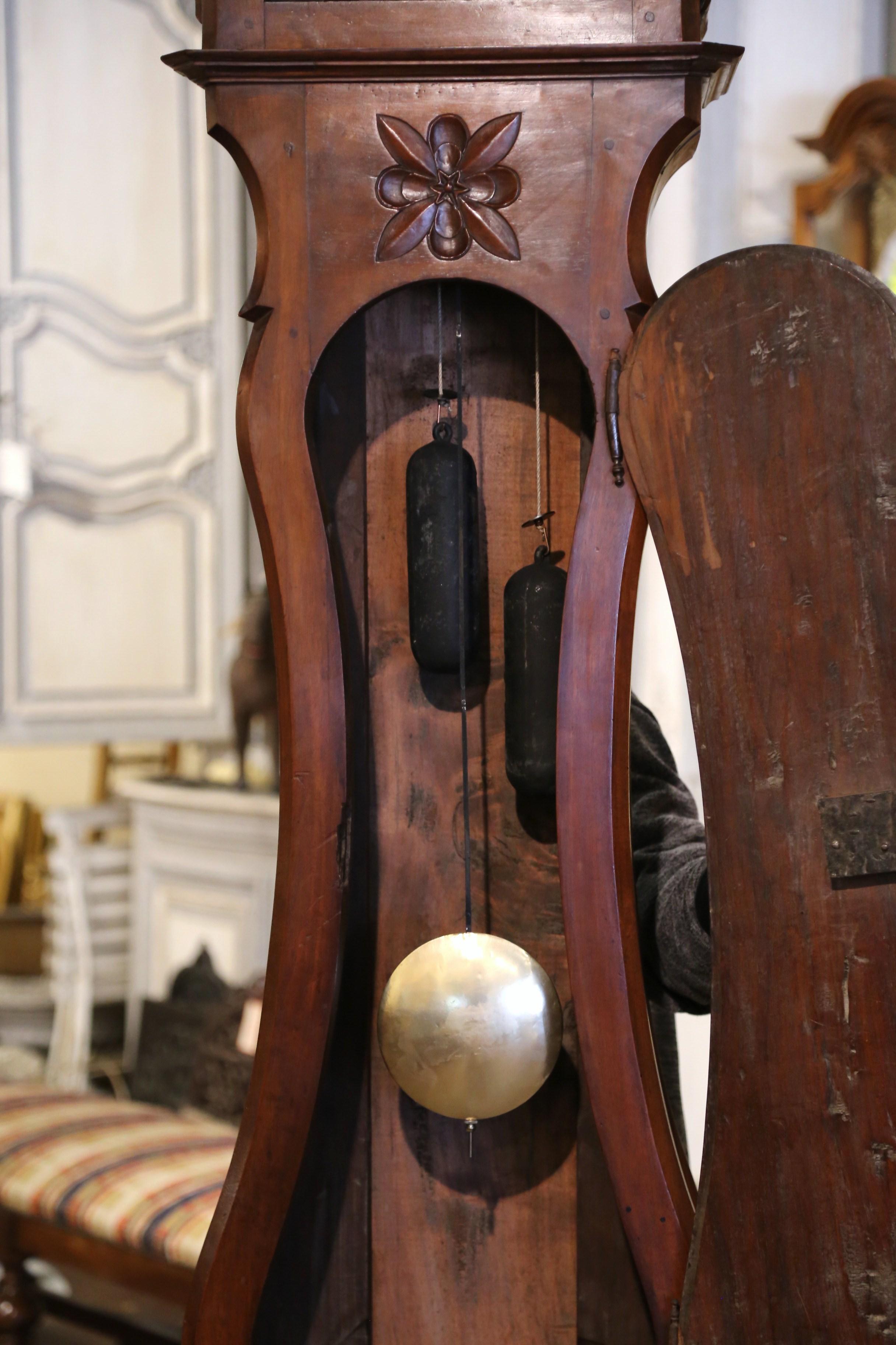 18th Century French Louis XIV Carved Walnut Tall Case Clock with Rooster For Sale 1
