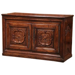 18th Century French Louis XIV Carved Walnut Two-Door Buffet with Bird Motifs