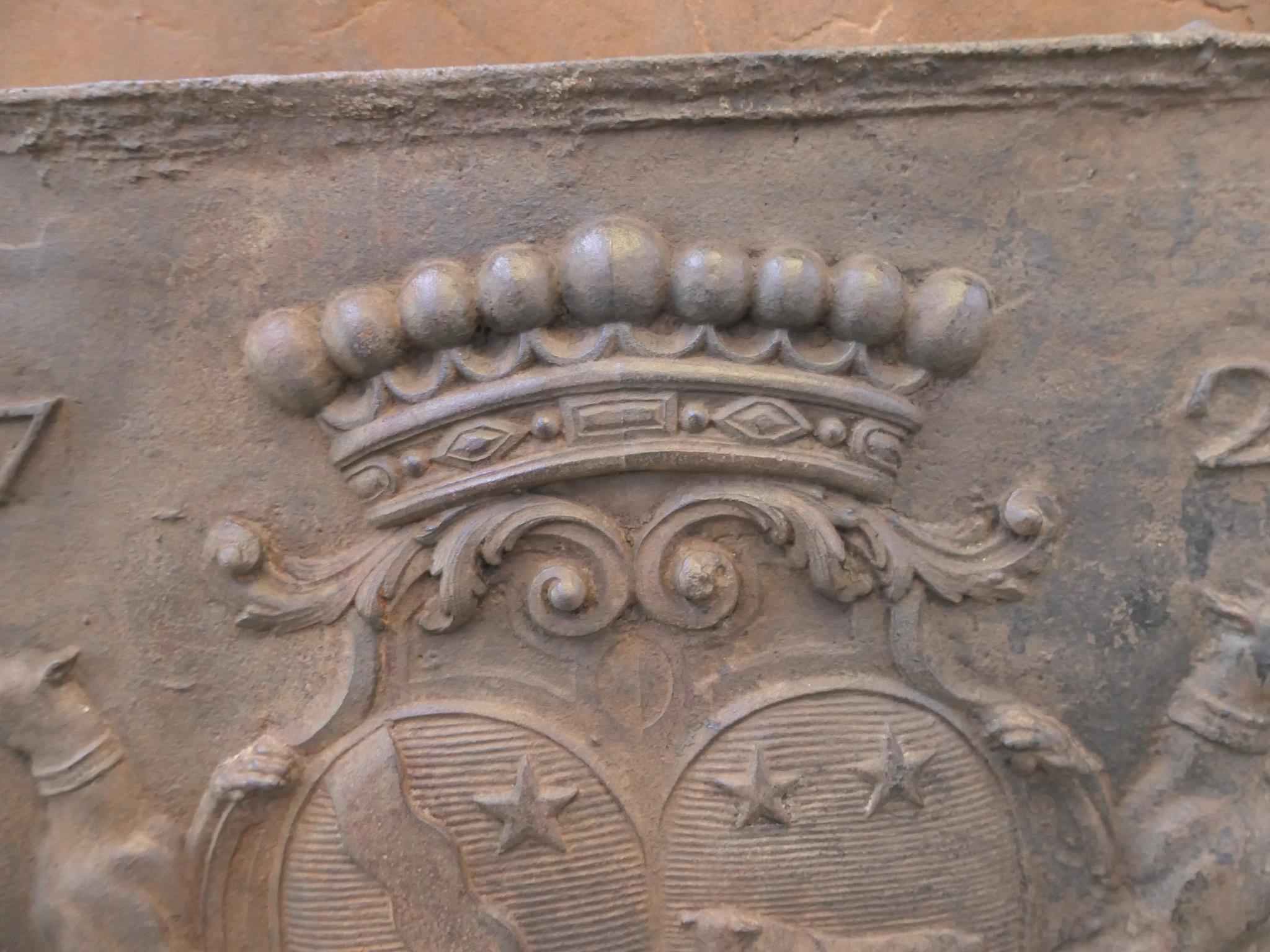 Iron 18th Century French Louis XIV 'Coat of Arms' Fireback / Backsplash For Sale