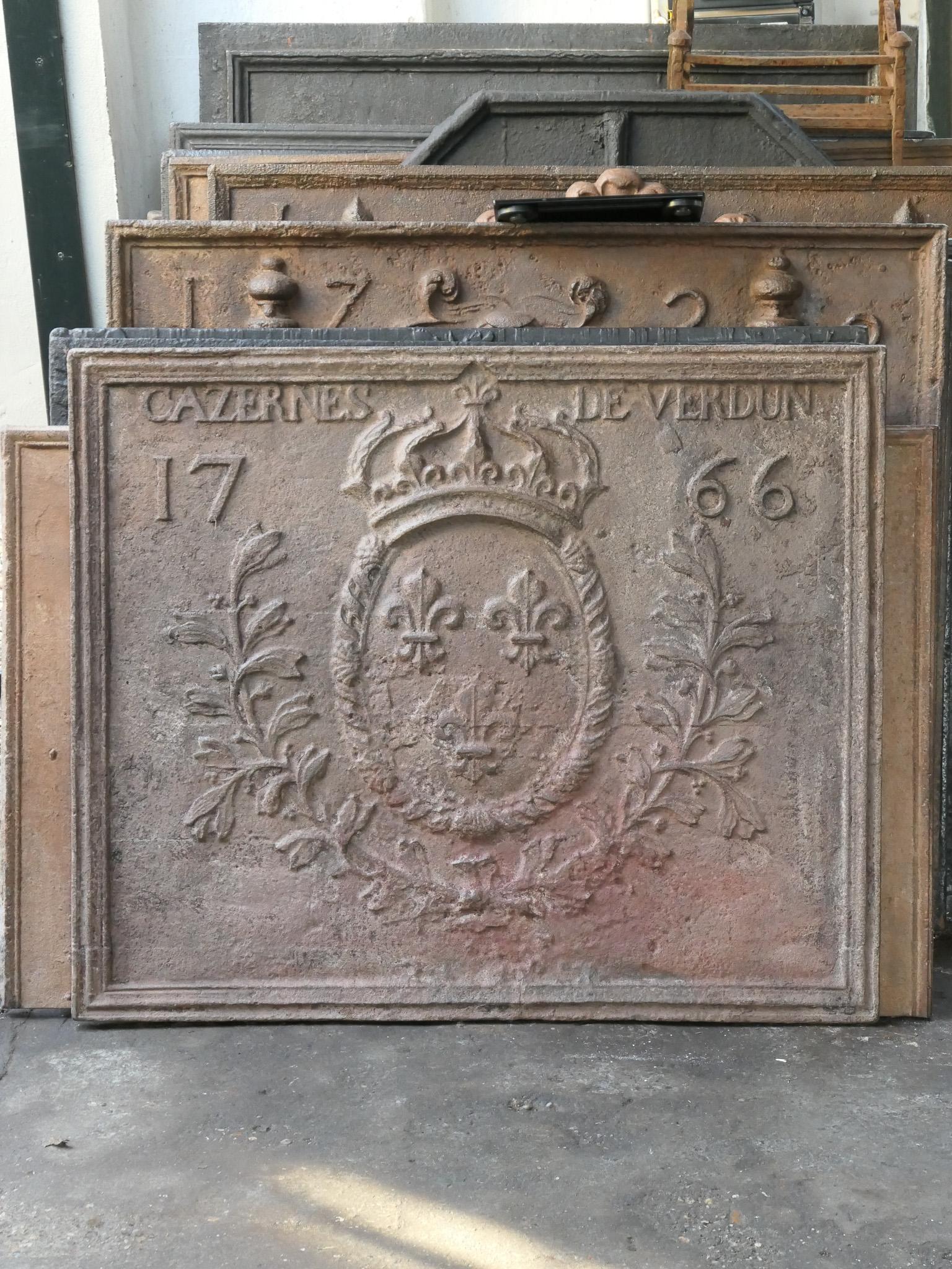 Cast 18th Century French Louis XIV 'Coat of Arms' Fireback