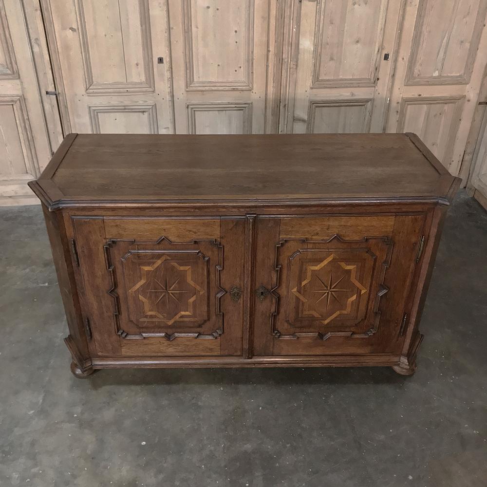 Baroque 18th Century French Louis XIV Period Hand Inlaid Oak Low Buffet