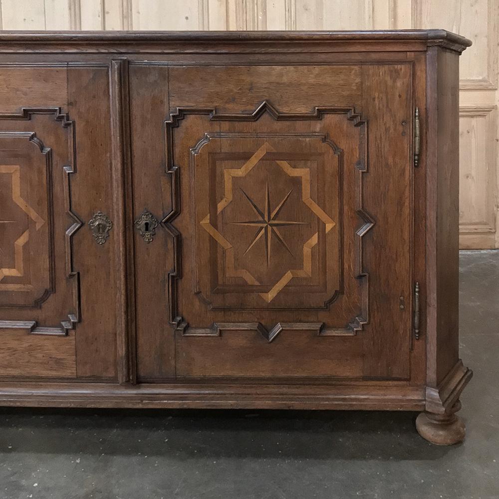 18th Century French Louis XIV Period Hand Inlaid Oak Low Buffet In Good Condition In Dallas, TX