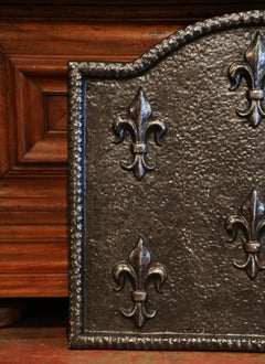 18th Century French Louis XIV Polished Iron Fireback with Fleurs-de-Lys Decor
