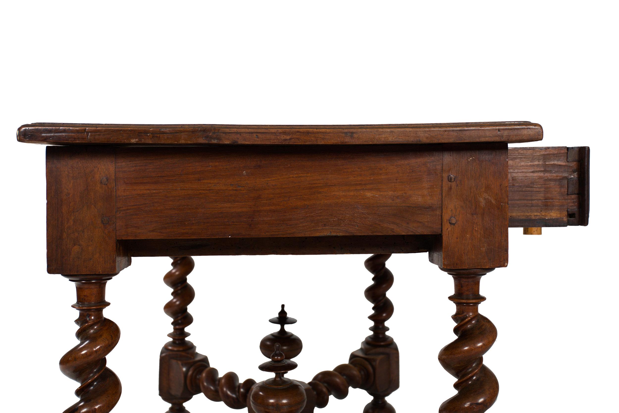 18th Century French Louis XIV Walnut Center Writing Table on Barley Twist Legs 10