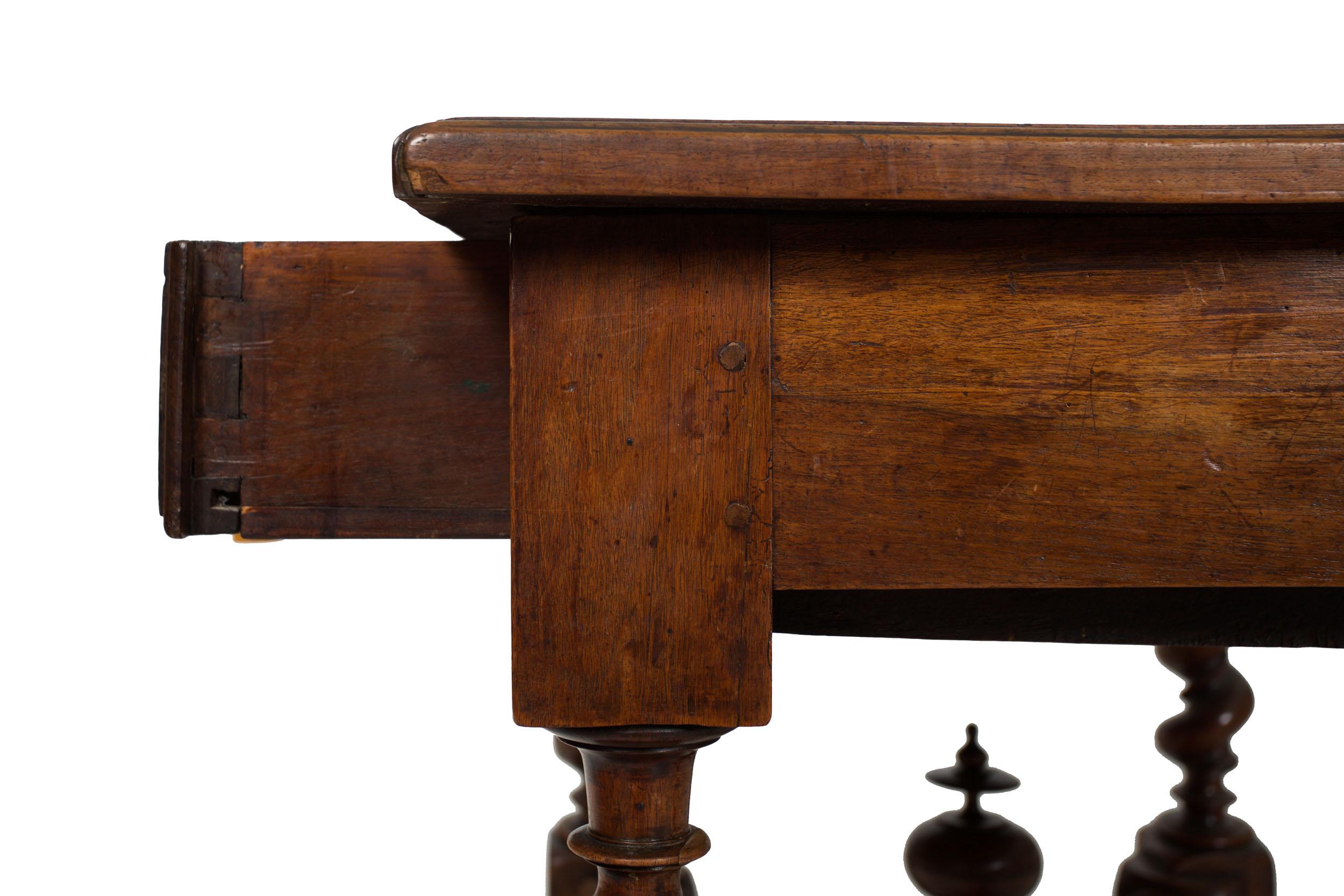 18th Century French Louis XIV Walnut Center Writing Table on Barley Twist Legs 11