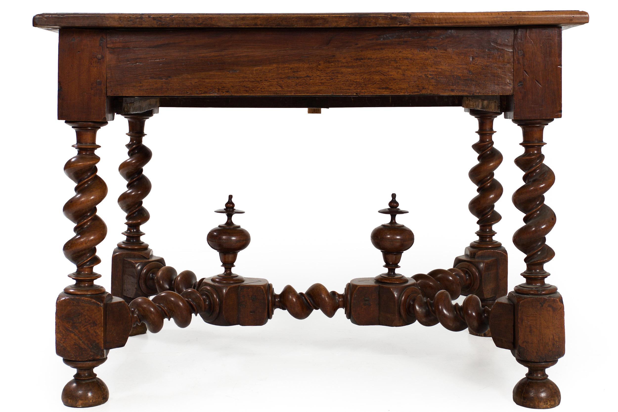 18th Century and Earlier 18th Century French Louis XIV Walnut Center Writing Table on Barley Twist Legs