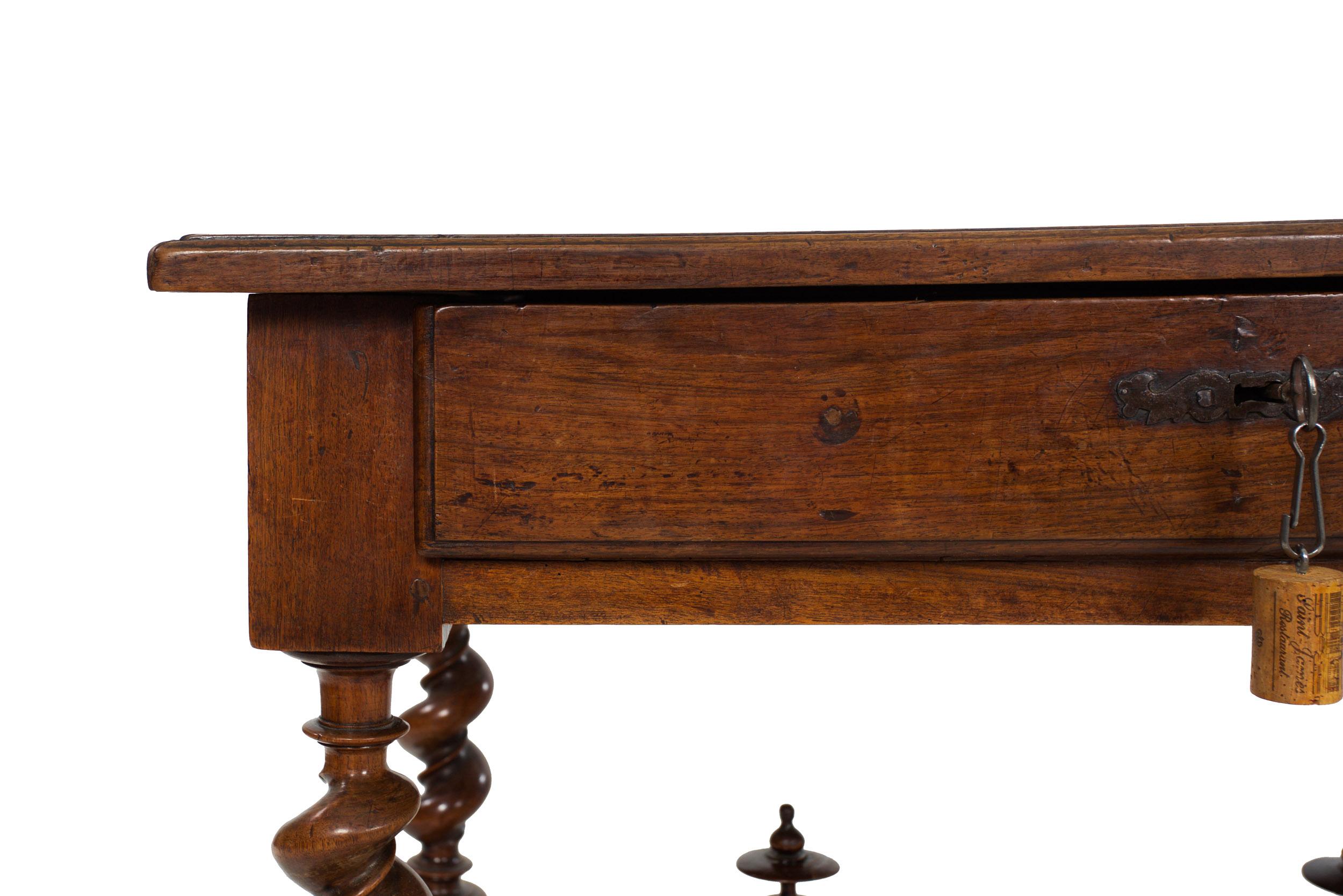 18th Century French Louis XIV Walnut Center Writing Table on Barley Twist Legs 3