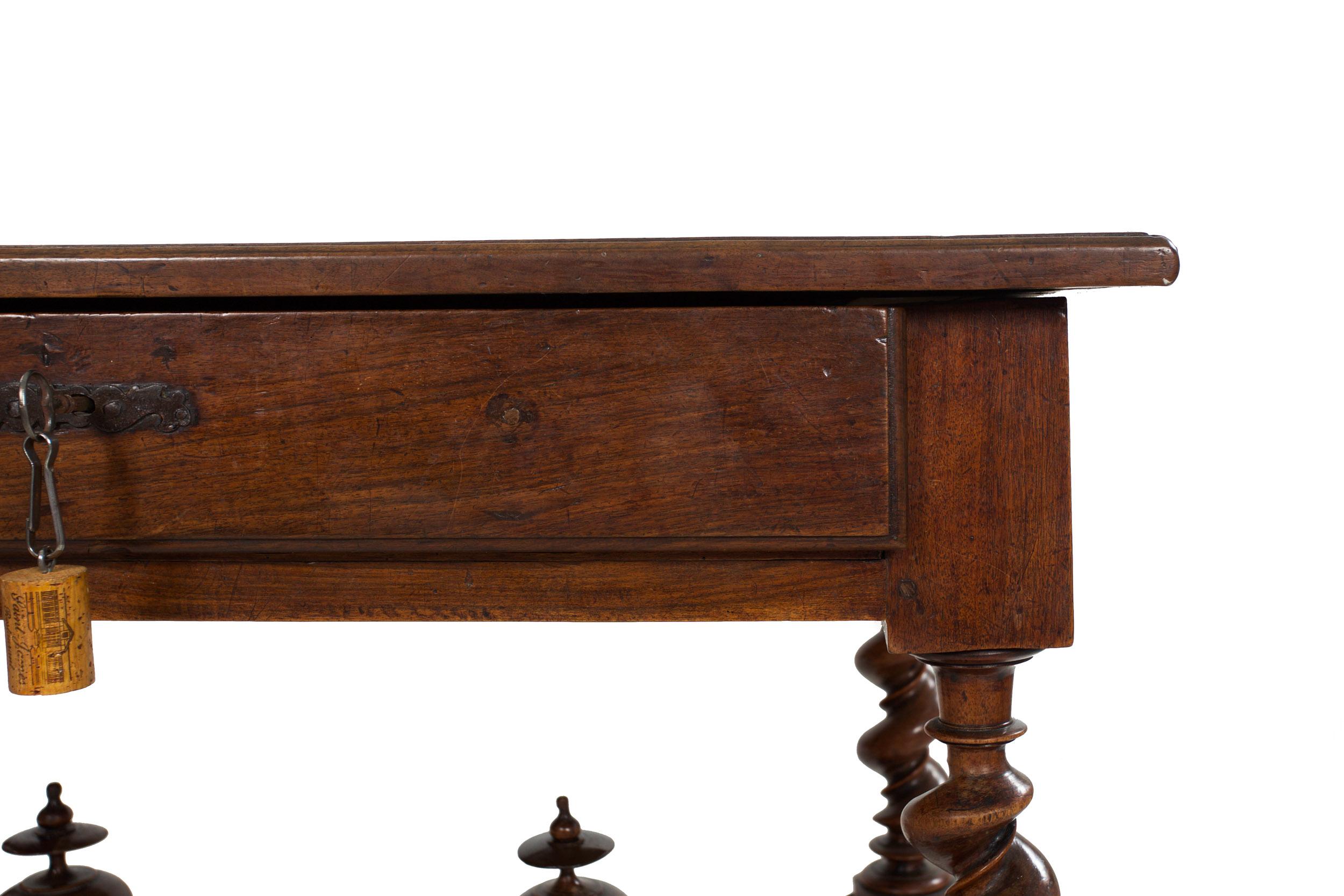 18th Century French Louis XIV Walnut Center Writing Table on Barley Twist Legs 4