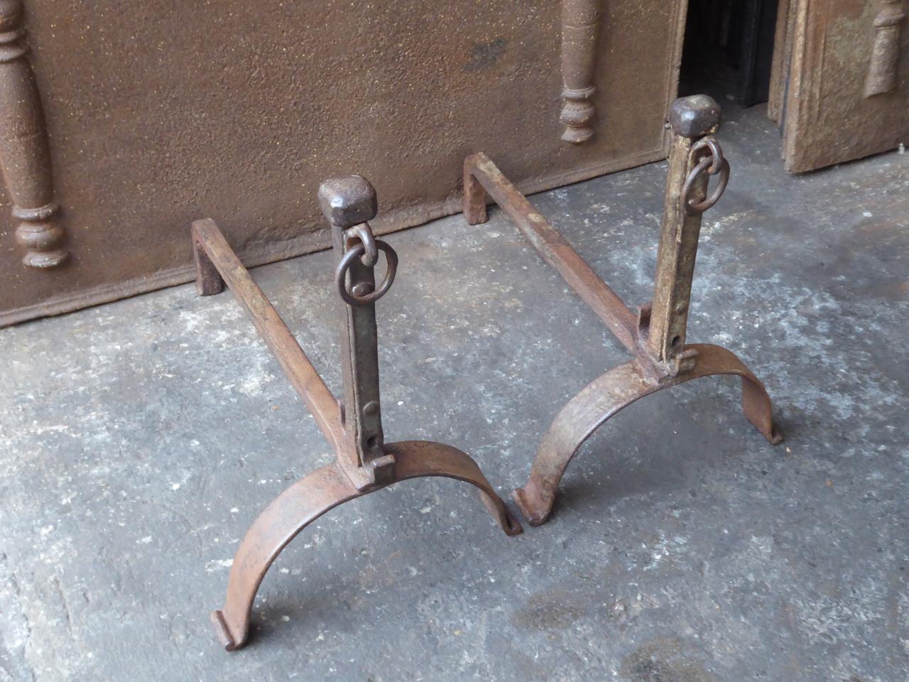Forged 18th Century French Louis XV Andirons or Firedogs For Sale