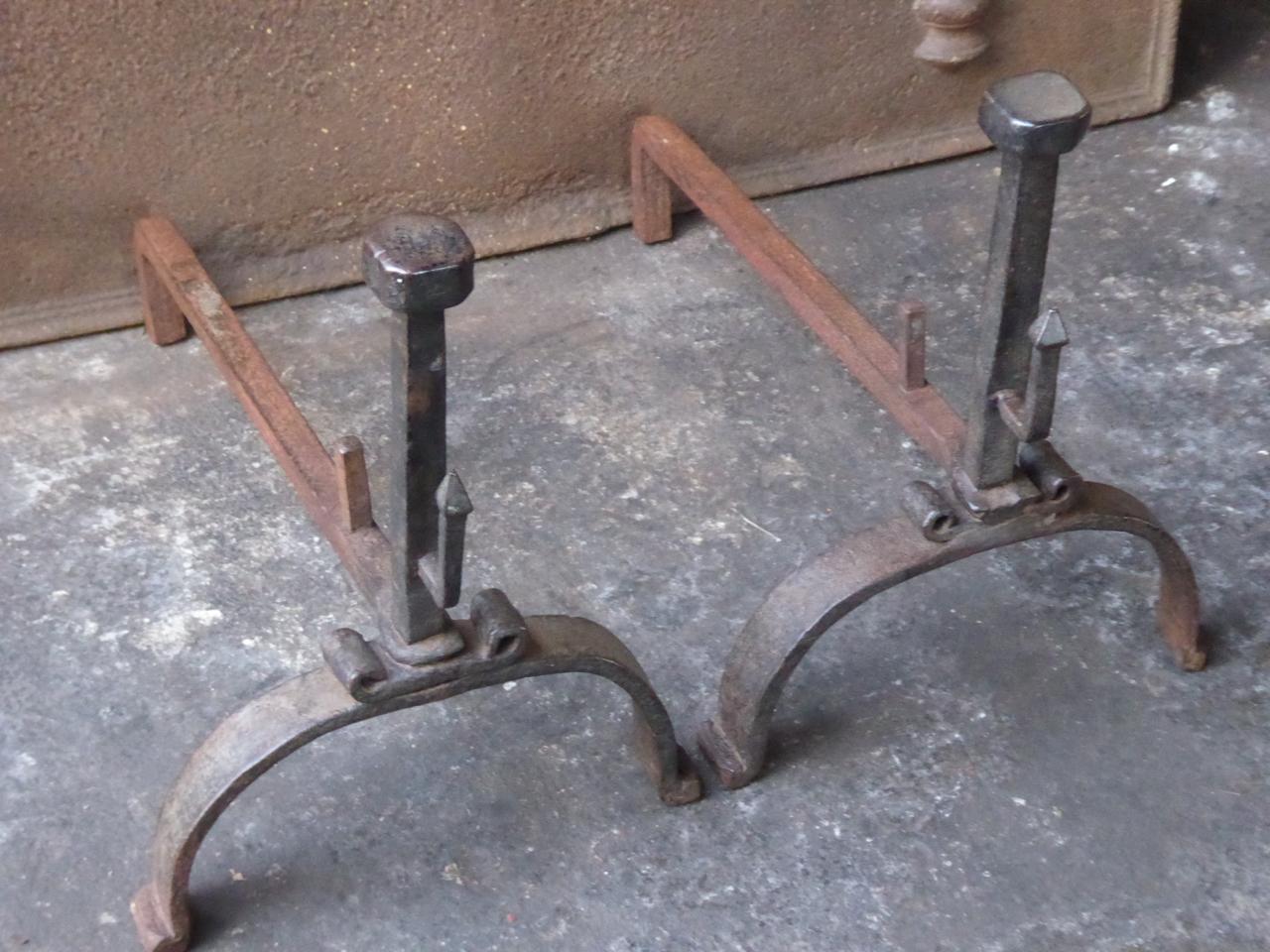 Forged 18th Century French Louis XV Andirons or Firedogs For Sale