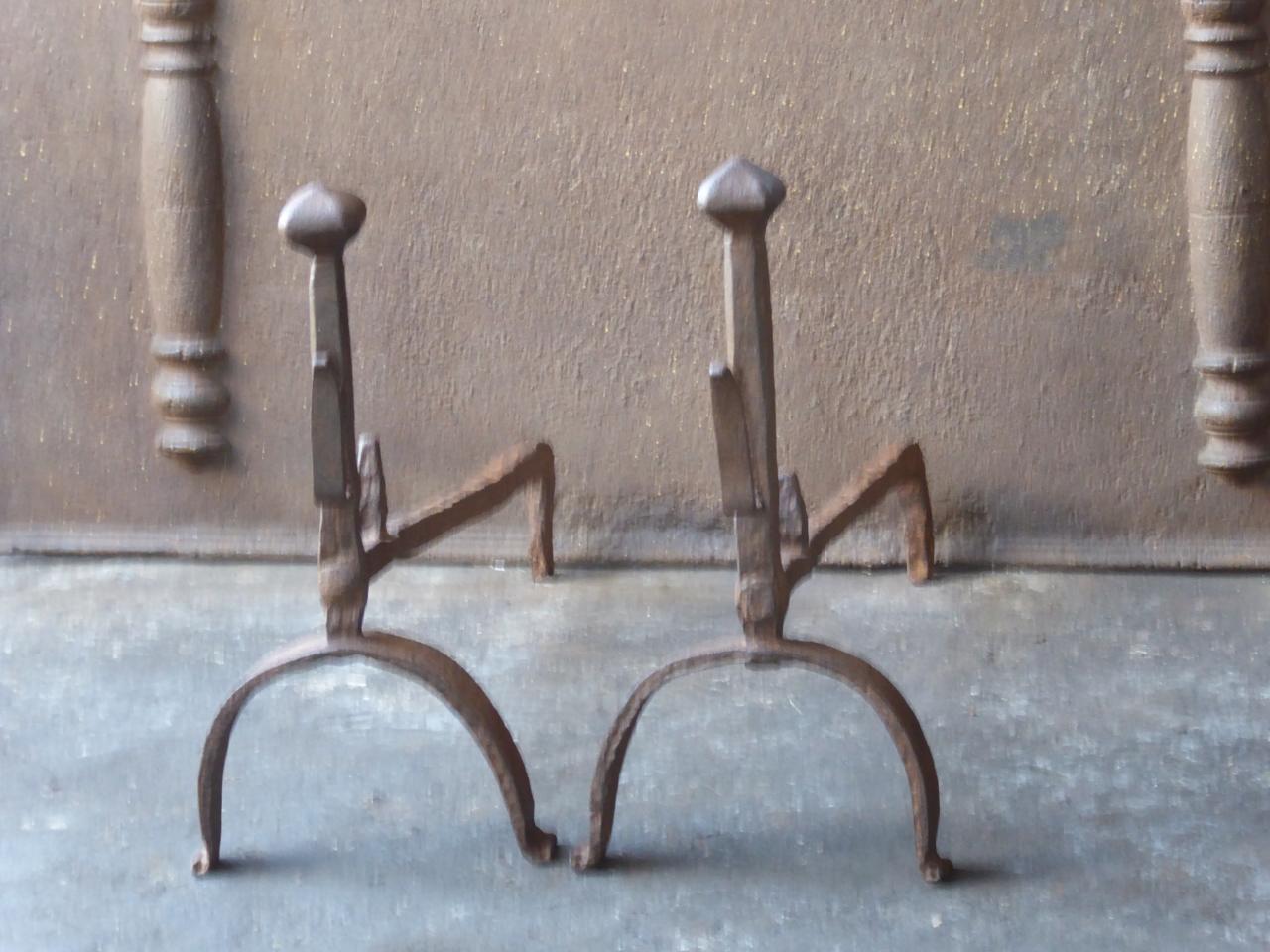 Forged 18th Century French Louis XV Andirons or Firedogs For Sale