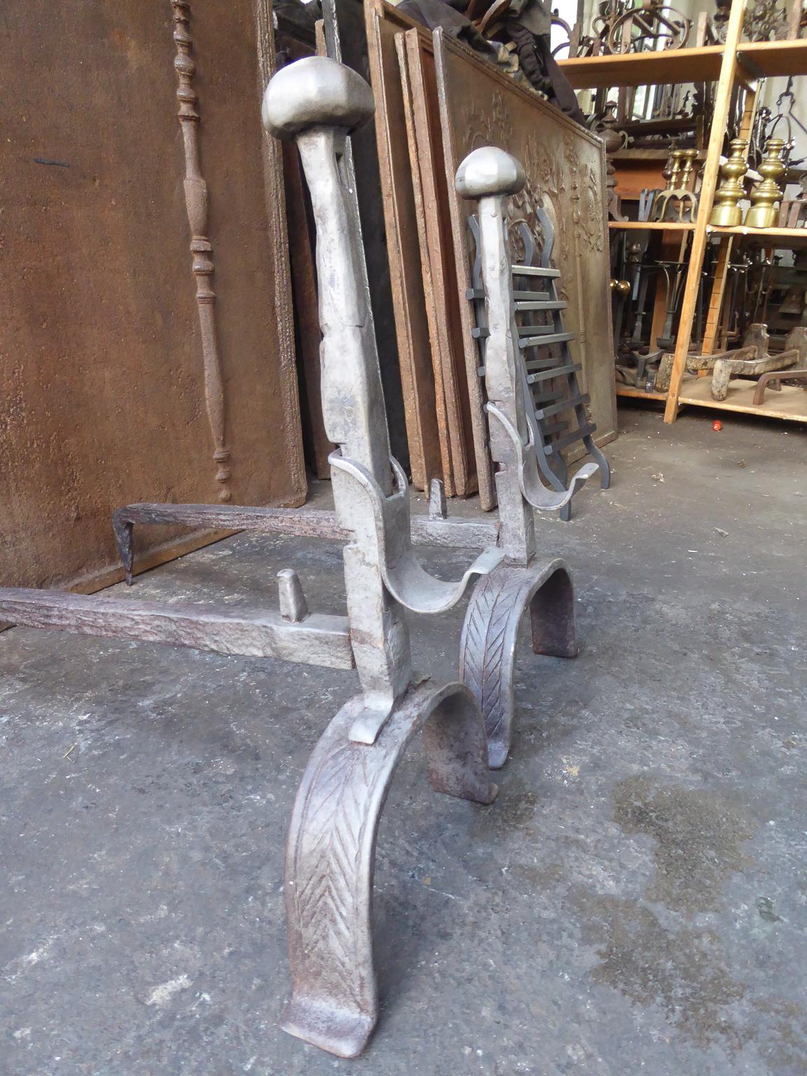 Forged 18th Century French Louis XV Andirons or Firedogs For Sale