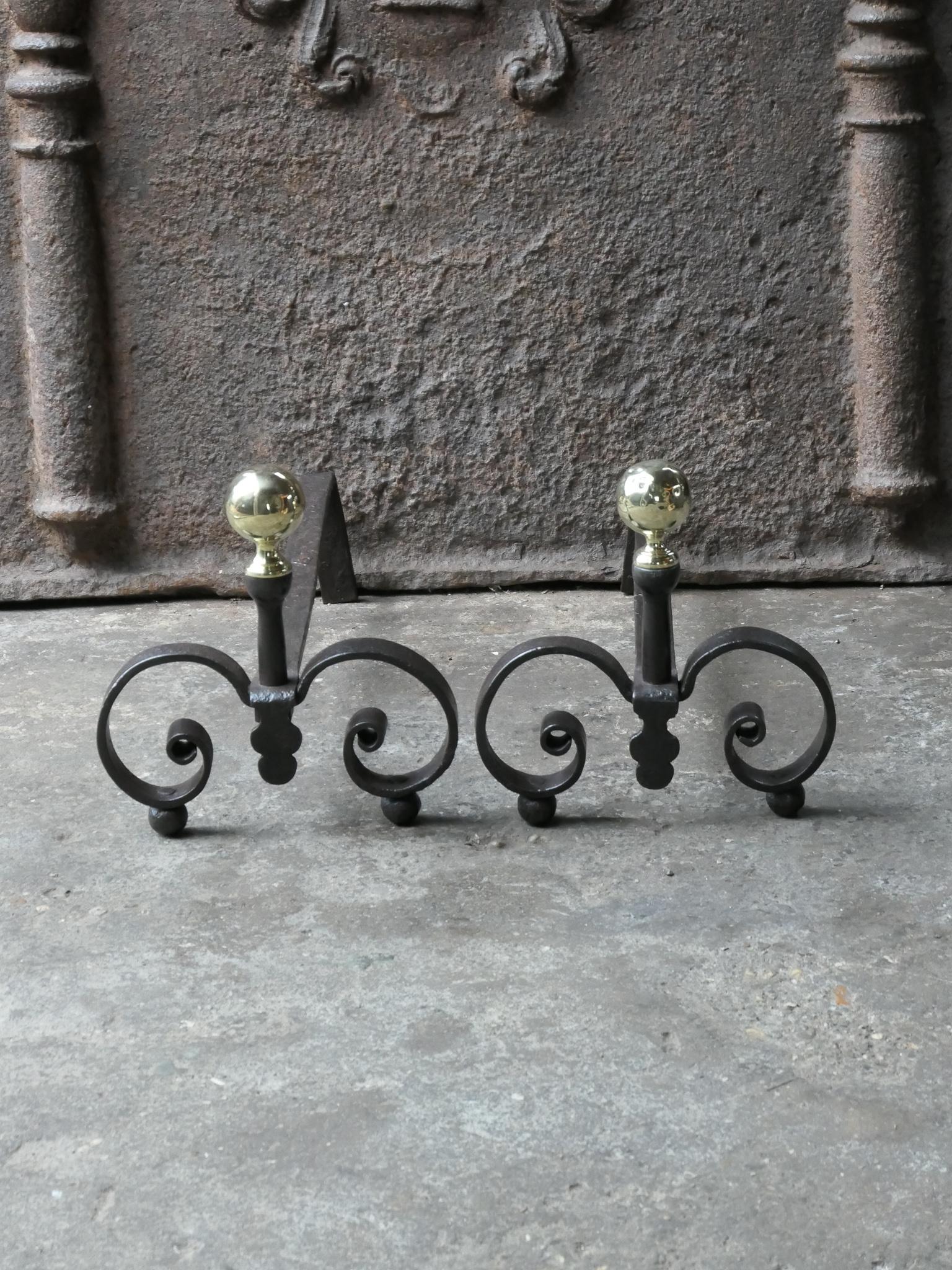 Forged 18th Century French Louis XV Andirons or Firedogs