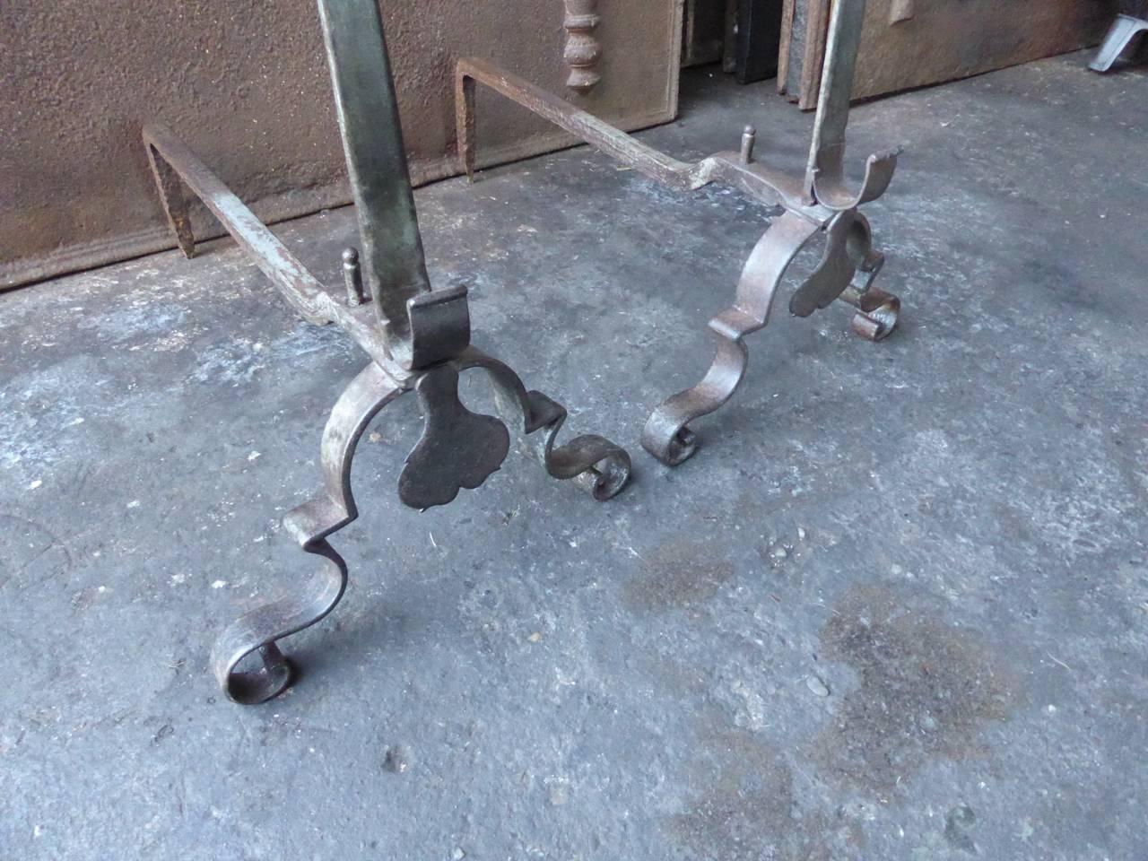 18th Century and Earlier 18th Century French Louis XV Andirons or Firedogs For Sale