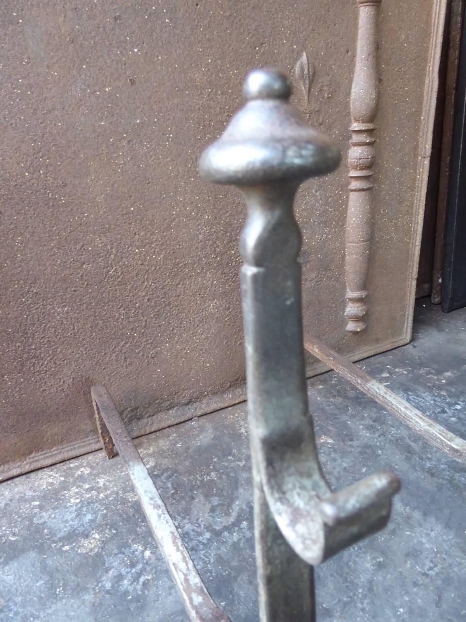 Wrought Iron 18th Century French Louis XV Andirons or Firedogs For Sale