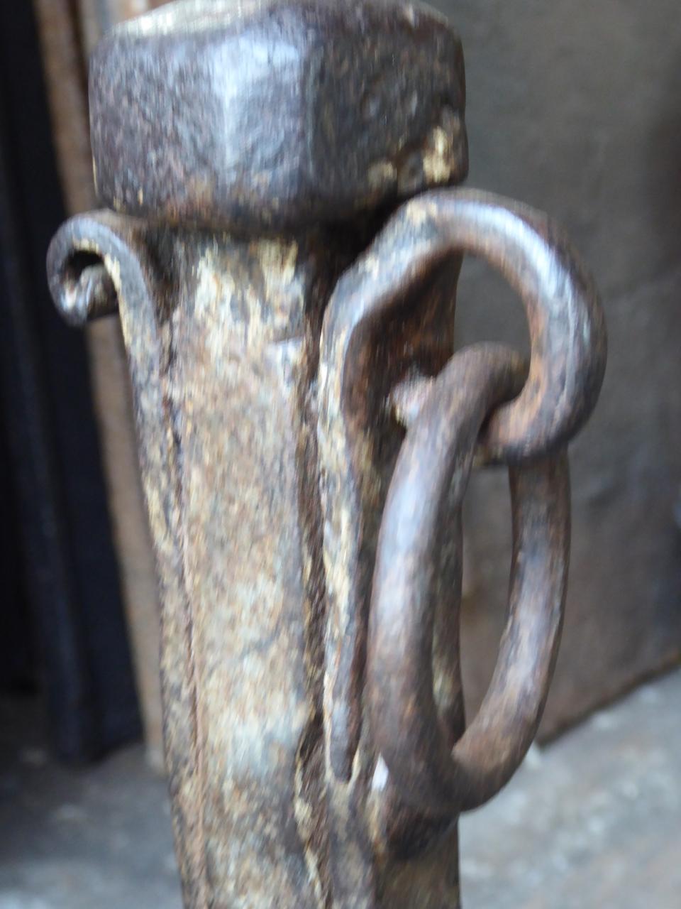Wrought Iron 18th Century French Louis XV Andirons or Firedogs For Sale