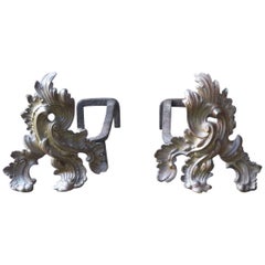 18th Century French Louis XV Andirons or Firedogs