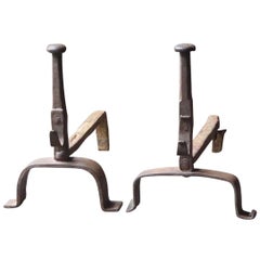 Antique 18th Century French Louis XV Andirons or Firedogs