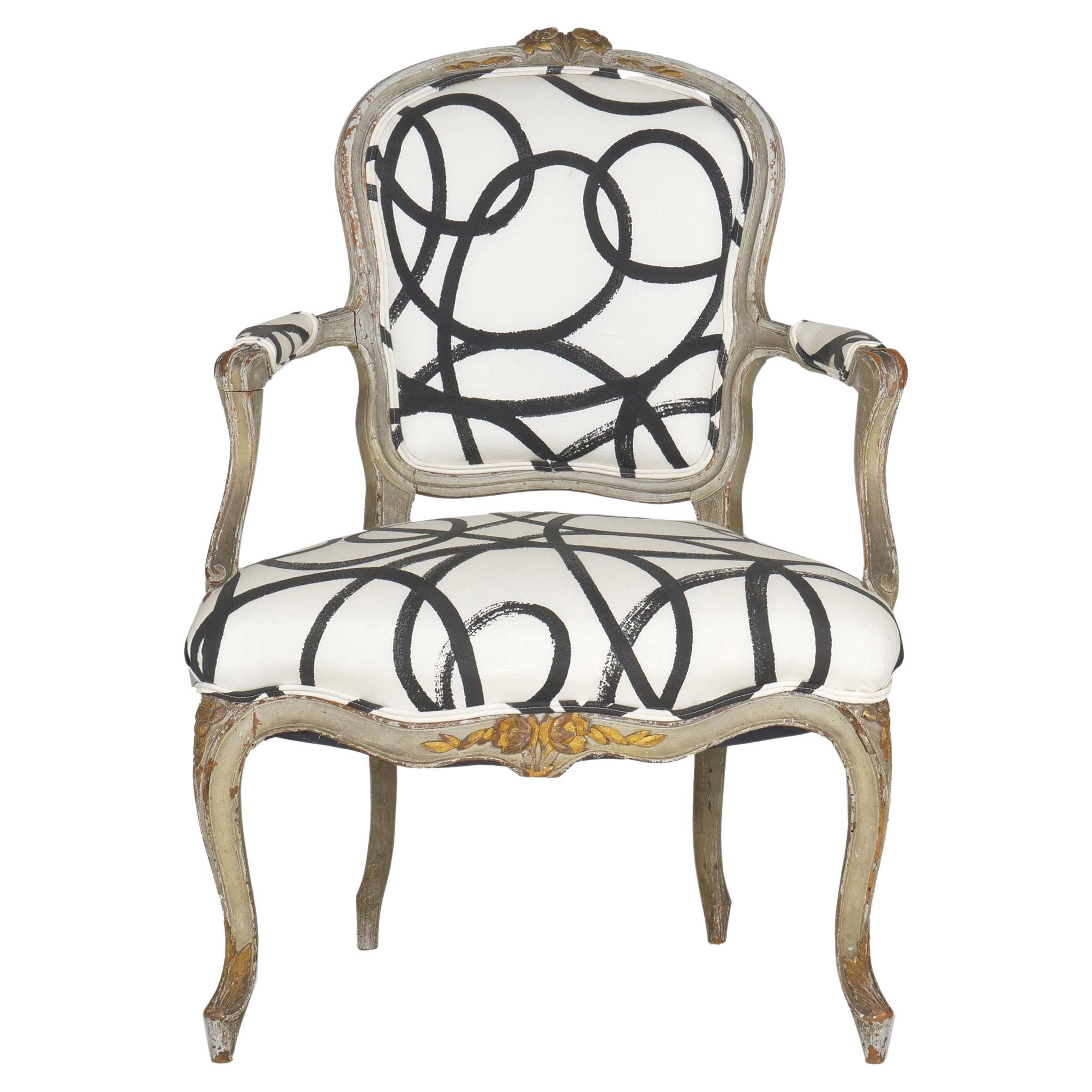 18th Century French Louis XV Antique Gray Painted Fauteuil Armchair