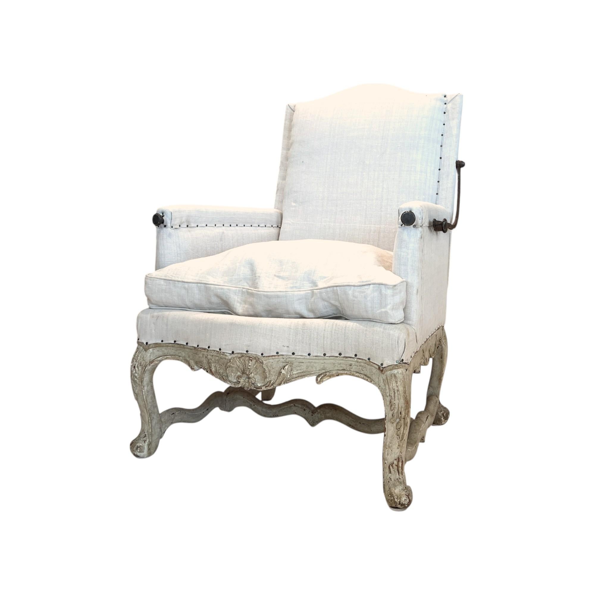 18. Jahrhundert Französisch Louis XV Antique Reclining Stuhl im Zustand „Relativ gut“ im Angebot in New Orleans, LA