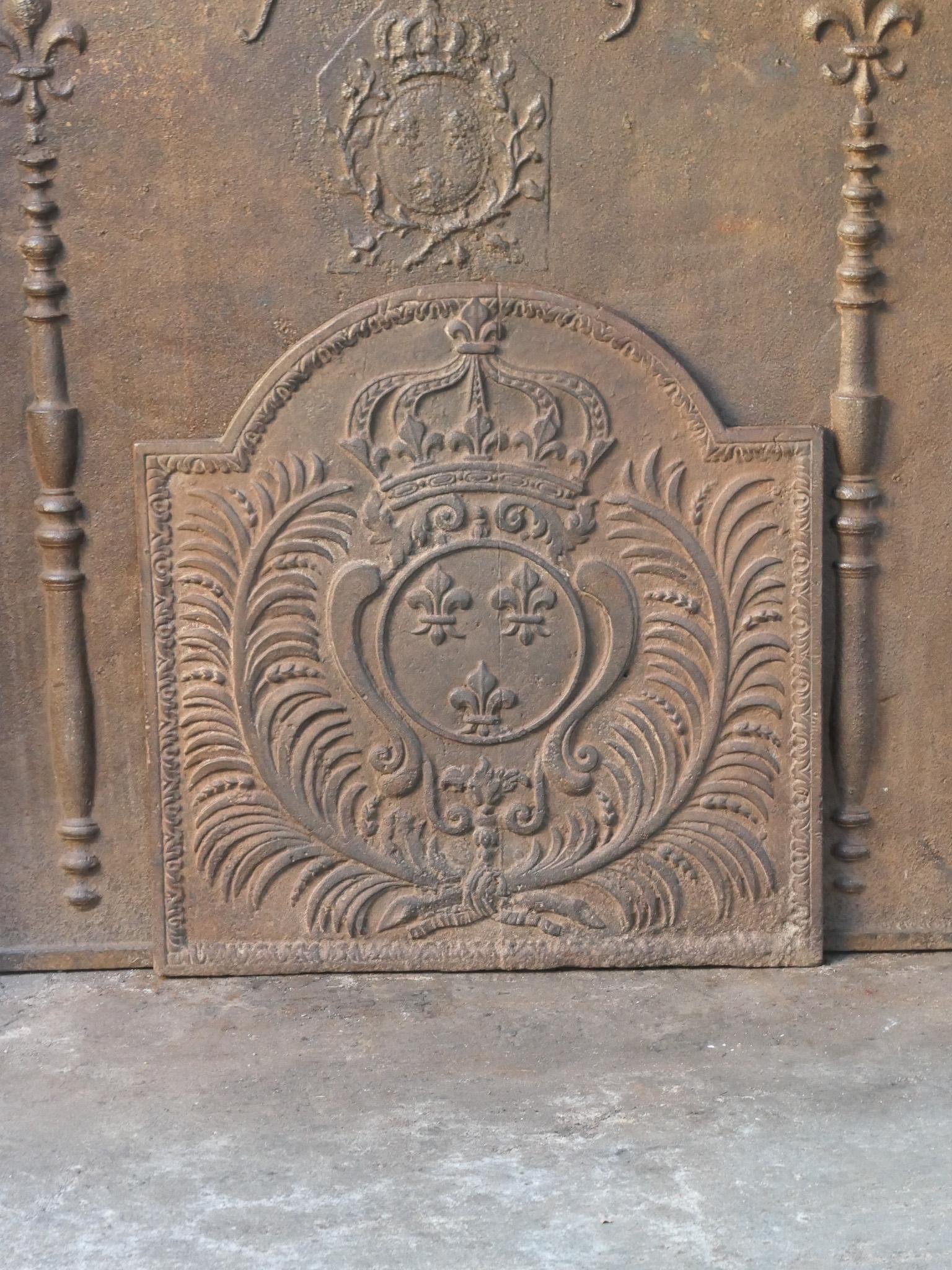 Bellissimo parafuoco francese Luigi XV del XVIII secolo con le armi della Francia. Questo è lo stemma della Casa di Borbone, una casa reale originaria della Francia che divenne una dinastia importante in Europa. Ha dato vita a re per la Spagna